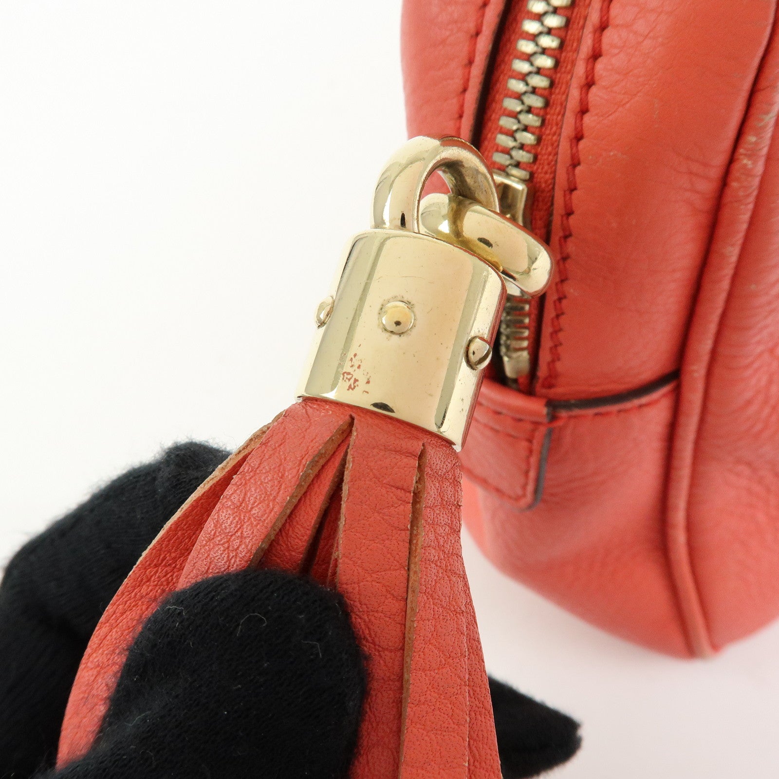GUCCI SOHO Interlocking G Leather Chain Shoulder Bag Coral 308983