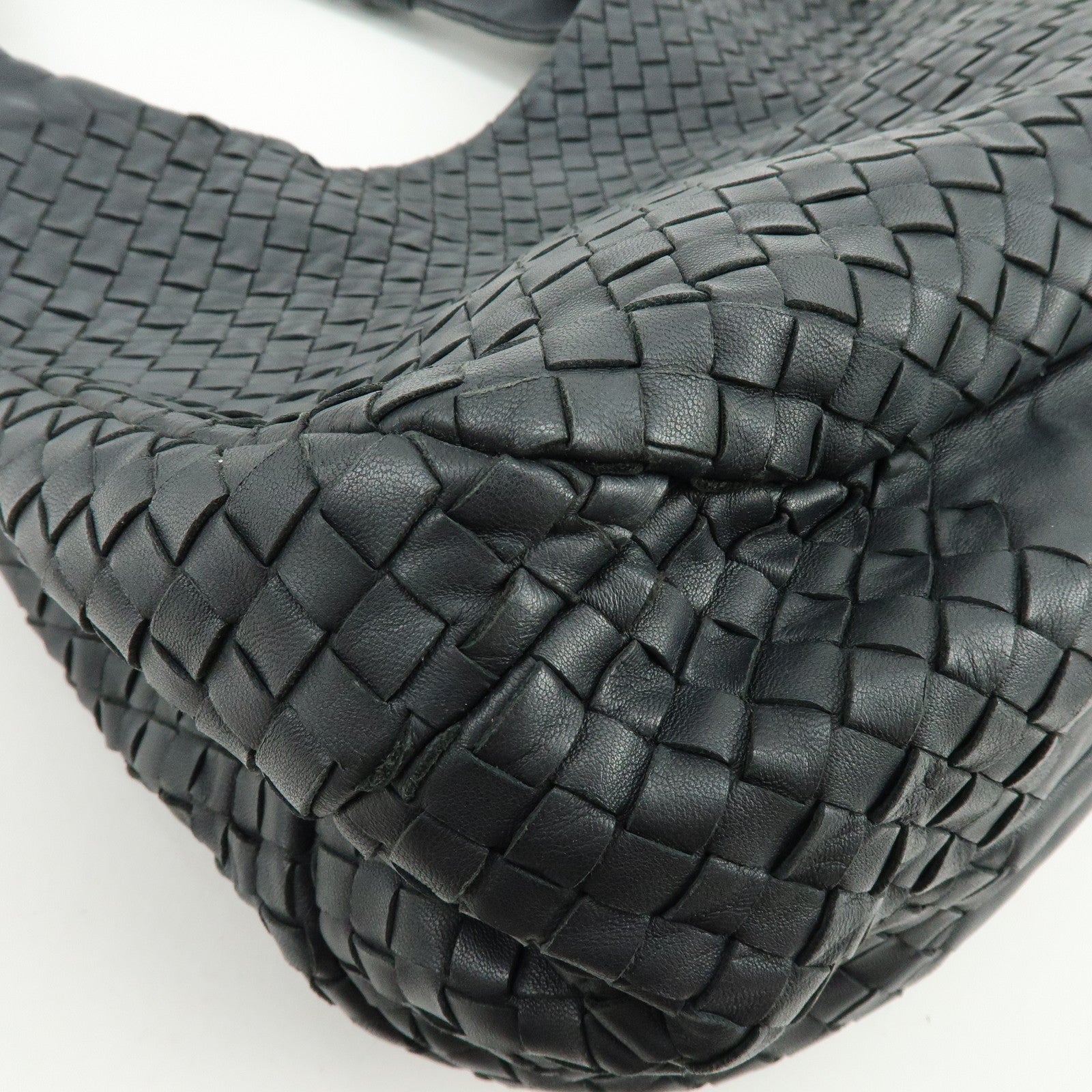 BOTTEGA VENETA Intrecciato Campana Leather Shoulder Bag Hand Bag Black