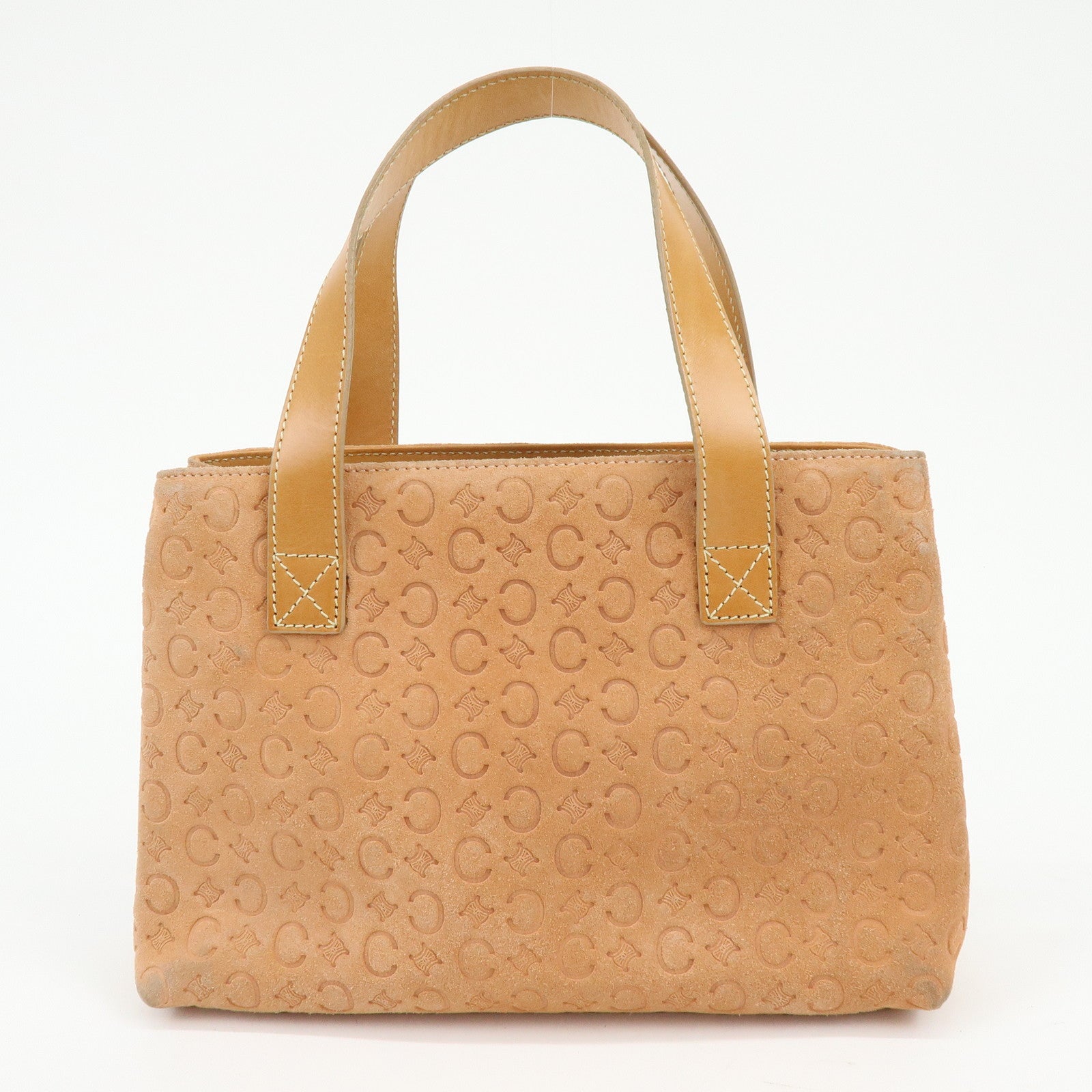 CELINE C Macadam Suede Leather Hand Bag Tote Bag Orange Beige