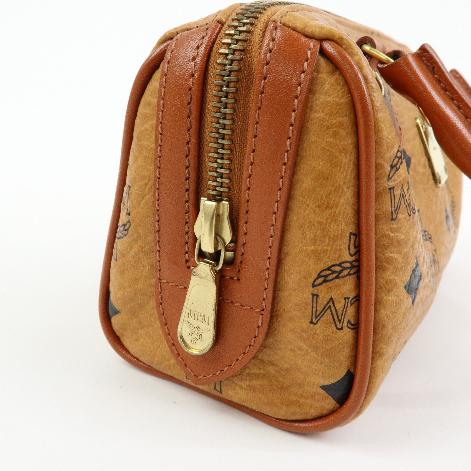 MCM Visetos Leather 2Way Bag Mini Boston Bag Hand Shoulder Bag Brown
