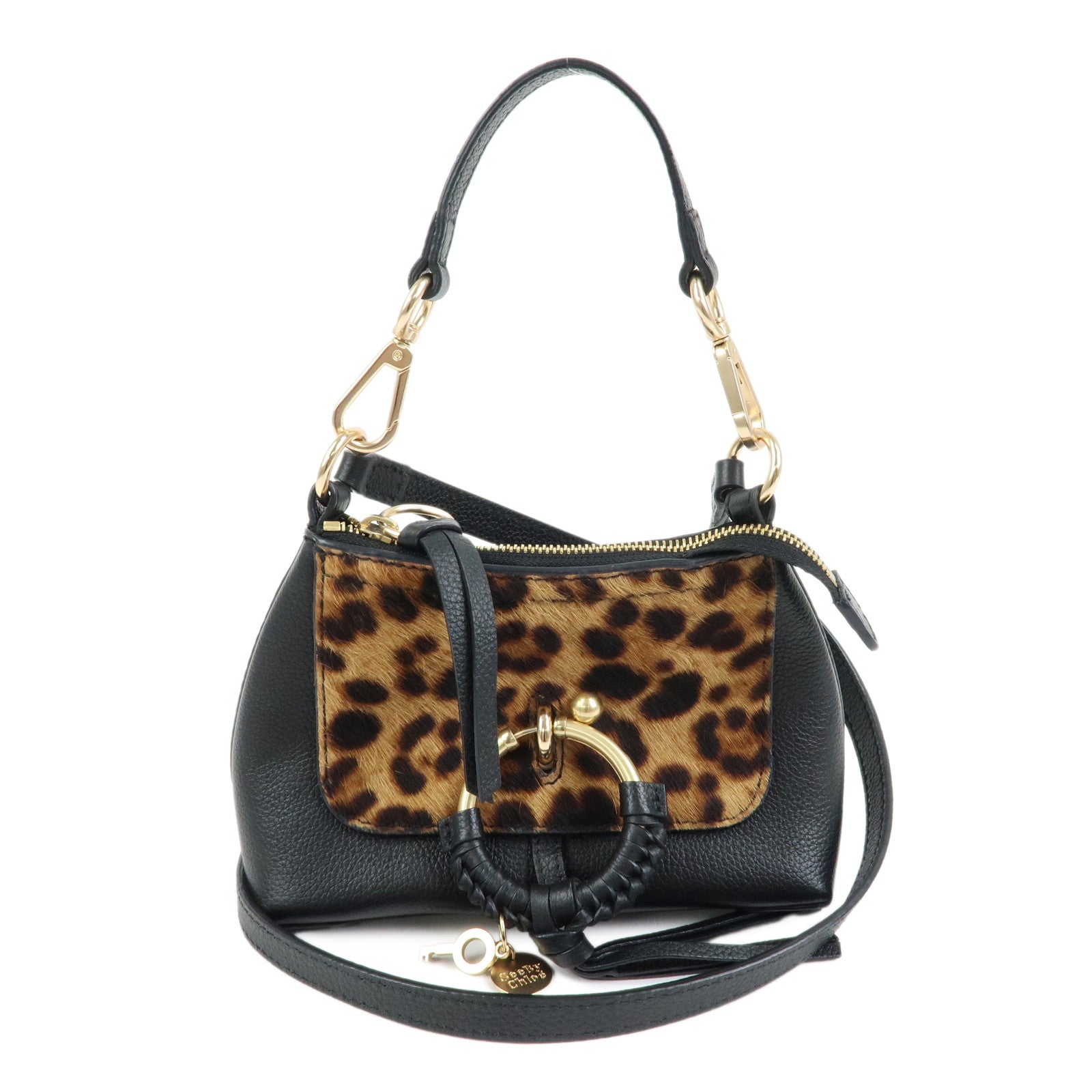 Chloe See By Chloe Joan Leather Unborn Calf 2Way Bag Leopard Black