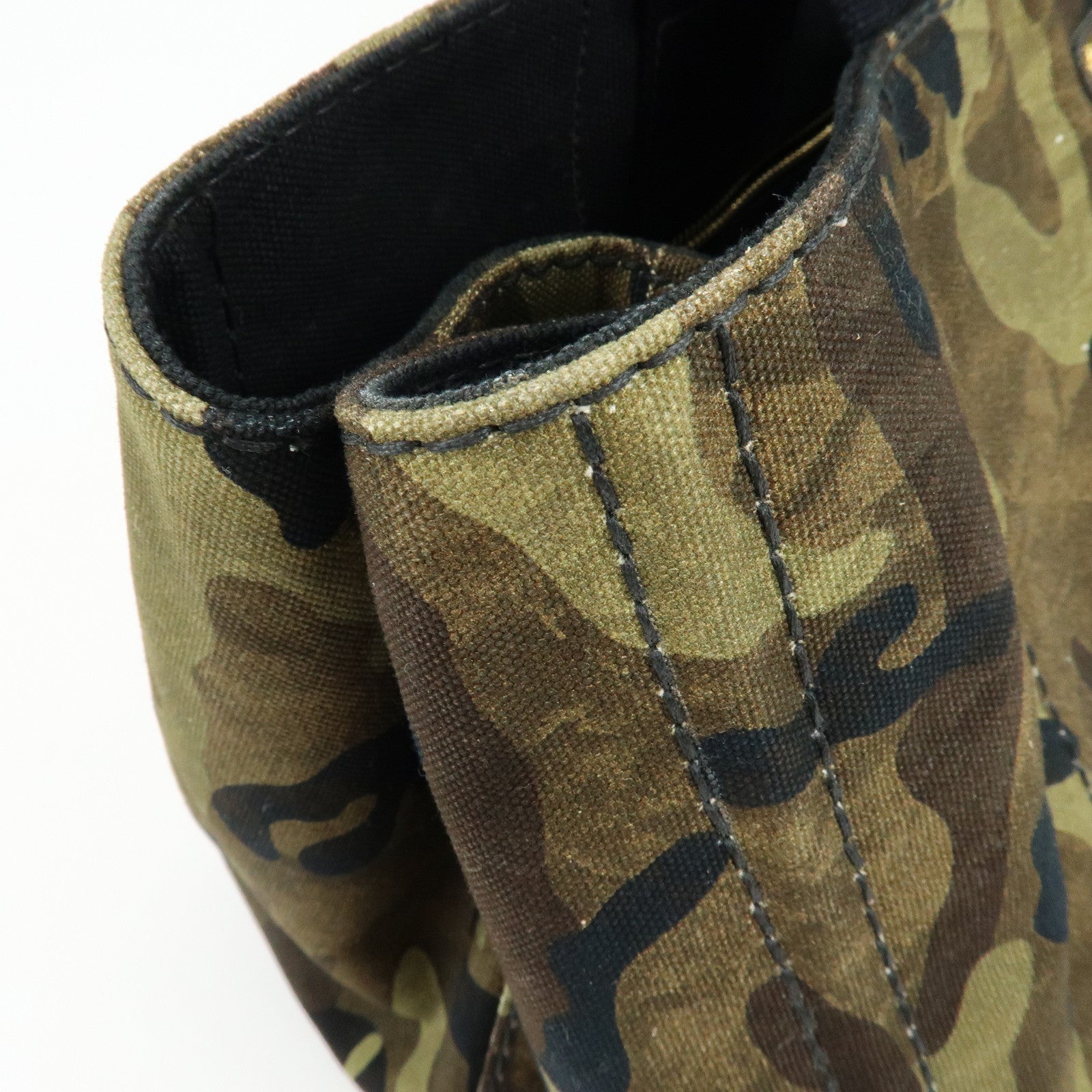 PRADA Canapa Triangle Logo Canvas Tote Bag Camouflage Khaki BN2020