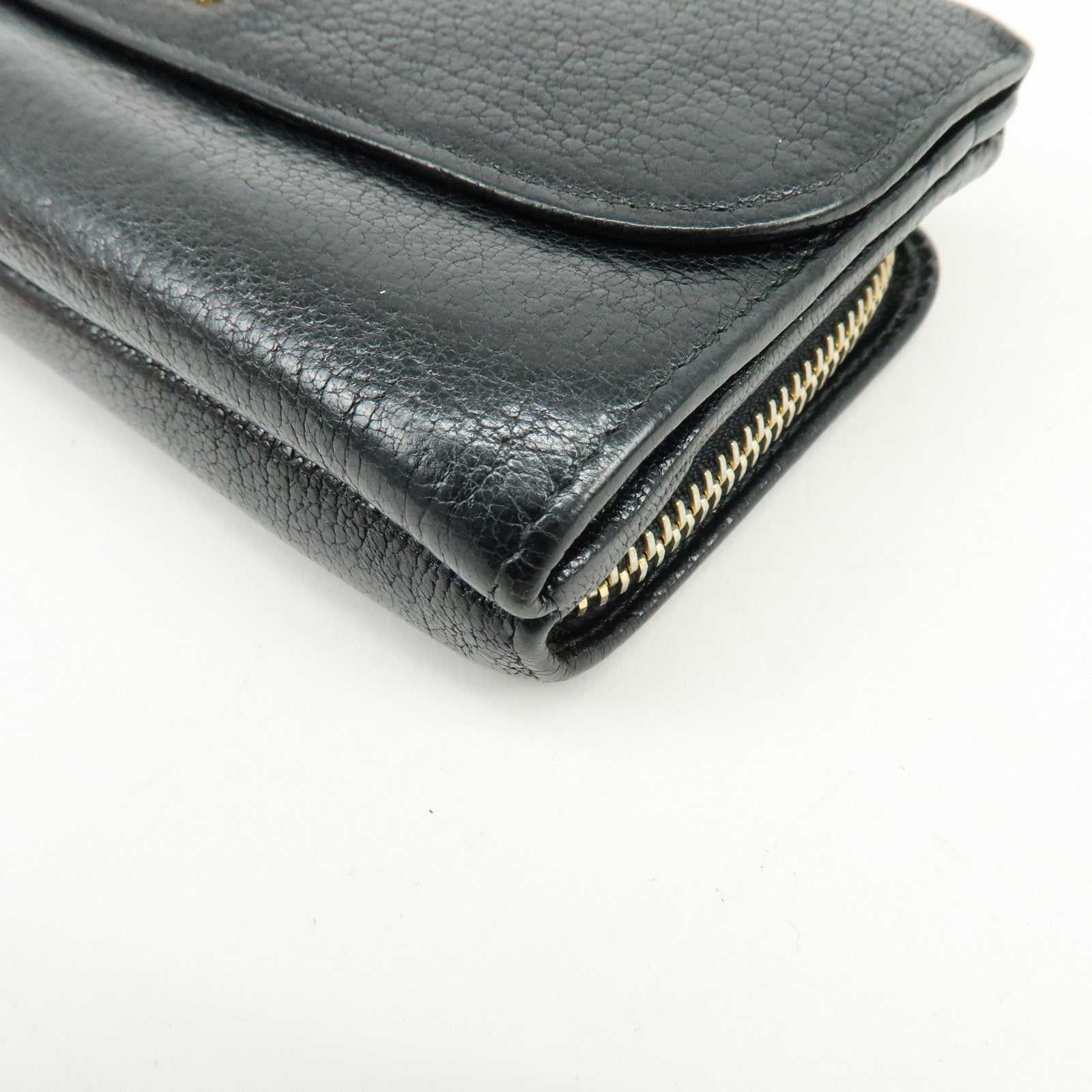 MIU MIU Leather Long Flap Round Zip Wallet Black 5M1344