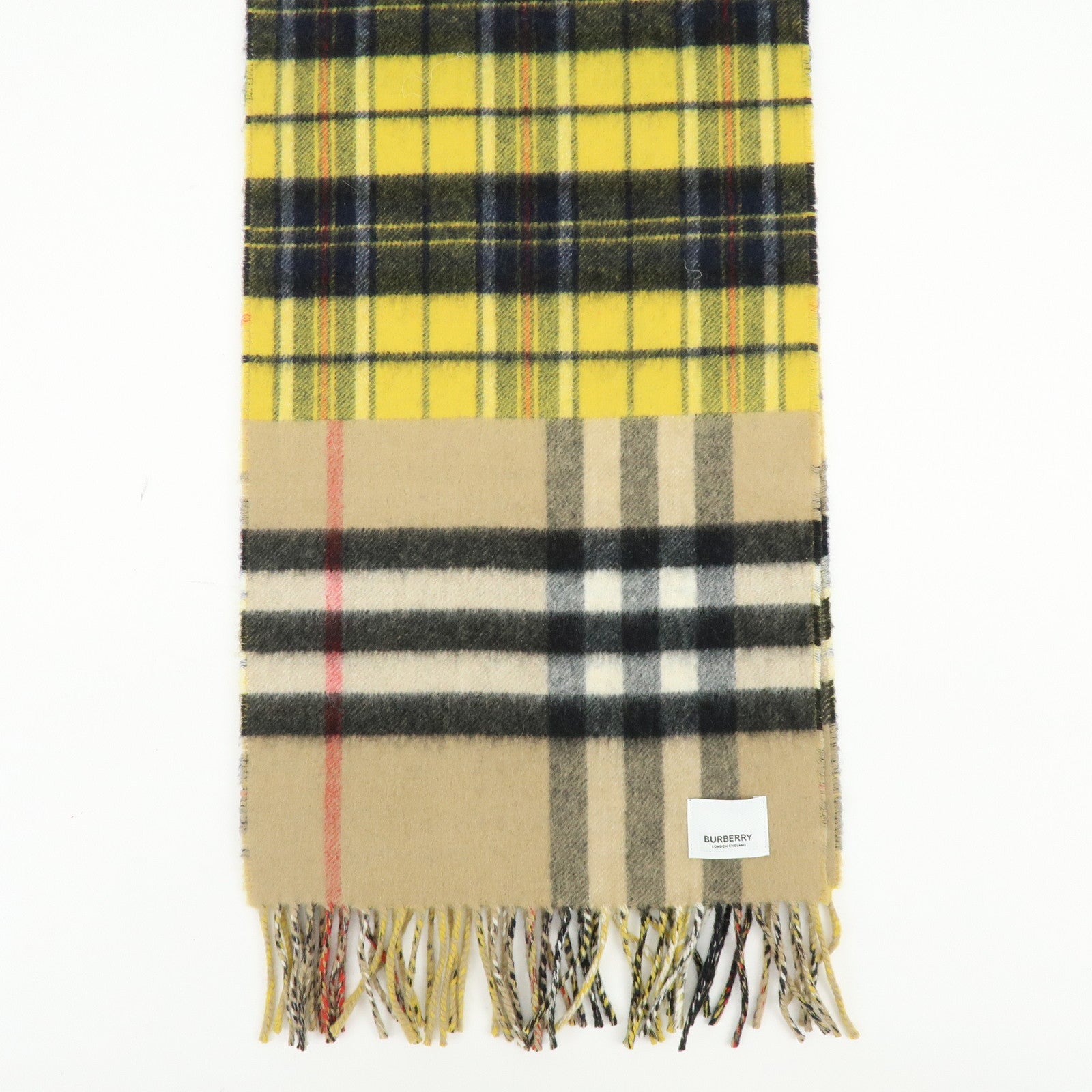 BURBERRY Nova Plaid Wool 100% Scarf Beige Yellow Navy Black Red