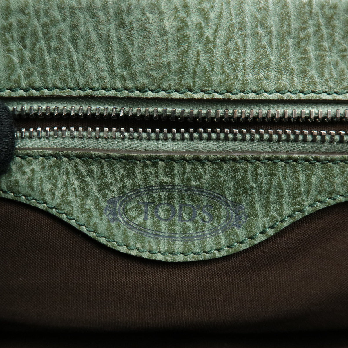 TOD'S Logo Suede Embossed Leather Hand Bag Shoulder Bag Sage Green