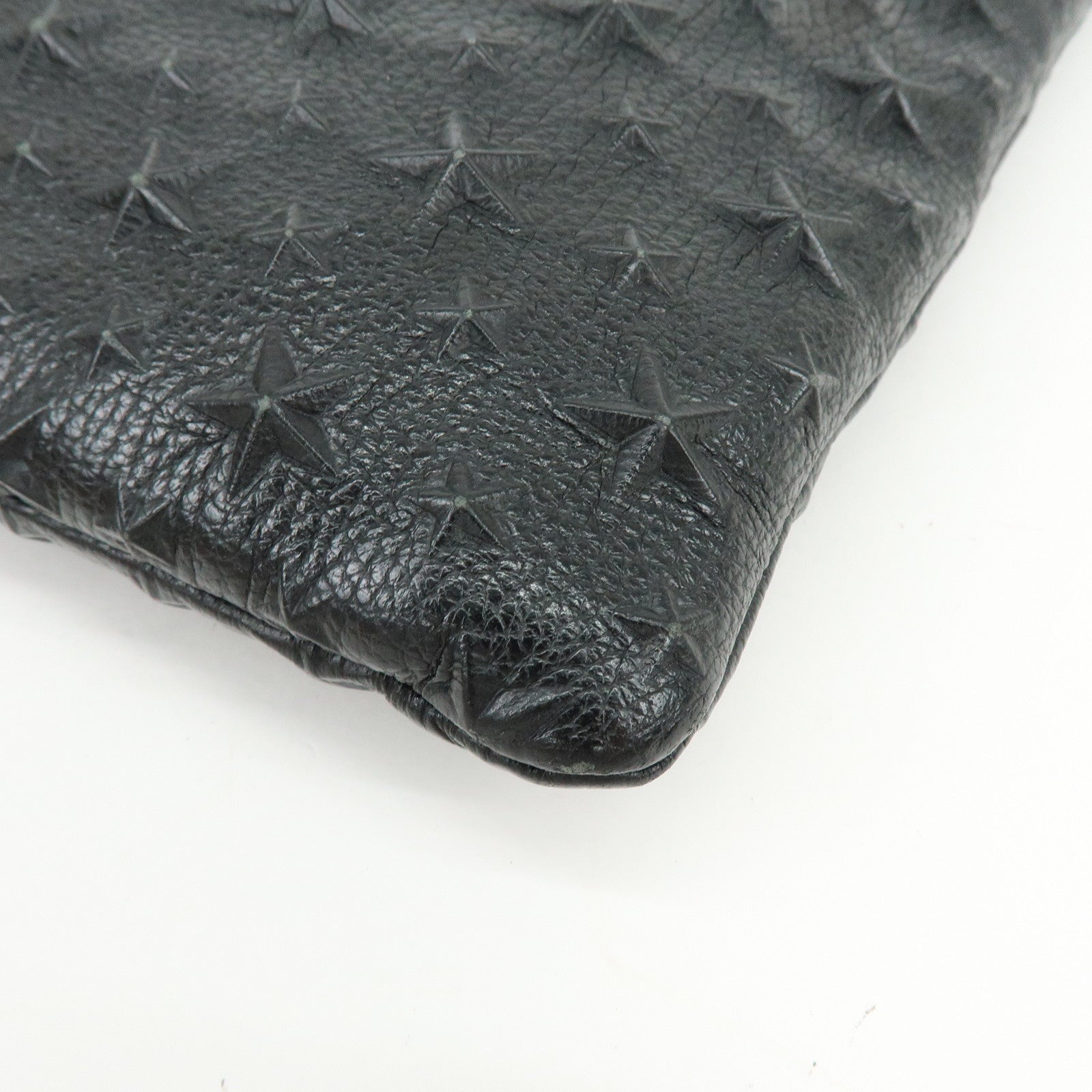 JIMMY CHOO Leather Clutch Bag Pouch Star Embossed Studs Black