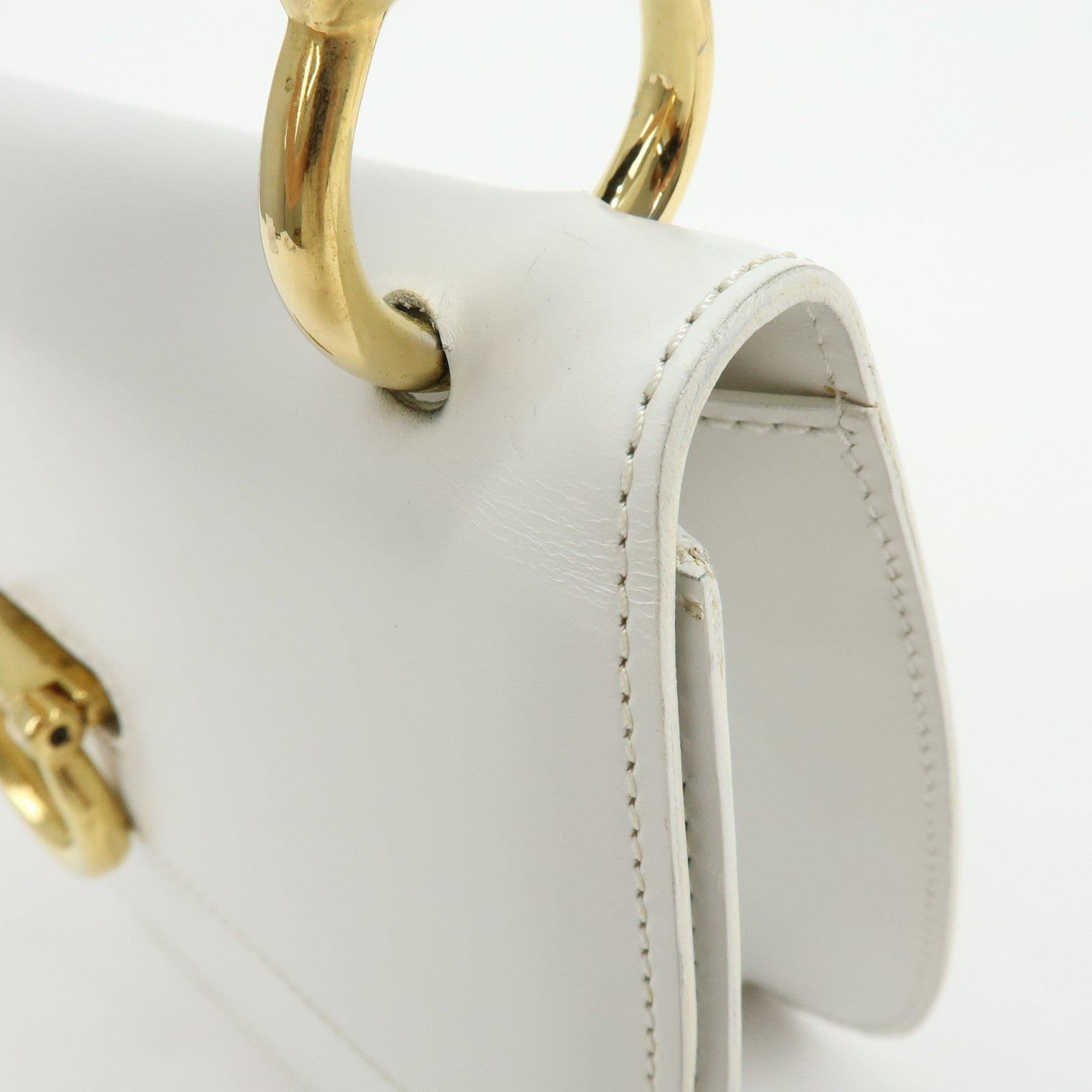 CELINE Leather Top Handle 2Way Bag Hand Bag Shoulder Bag White