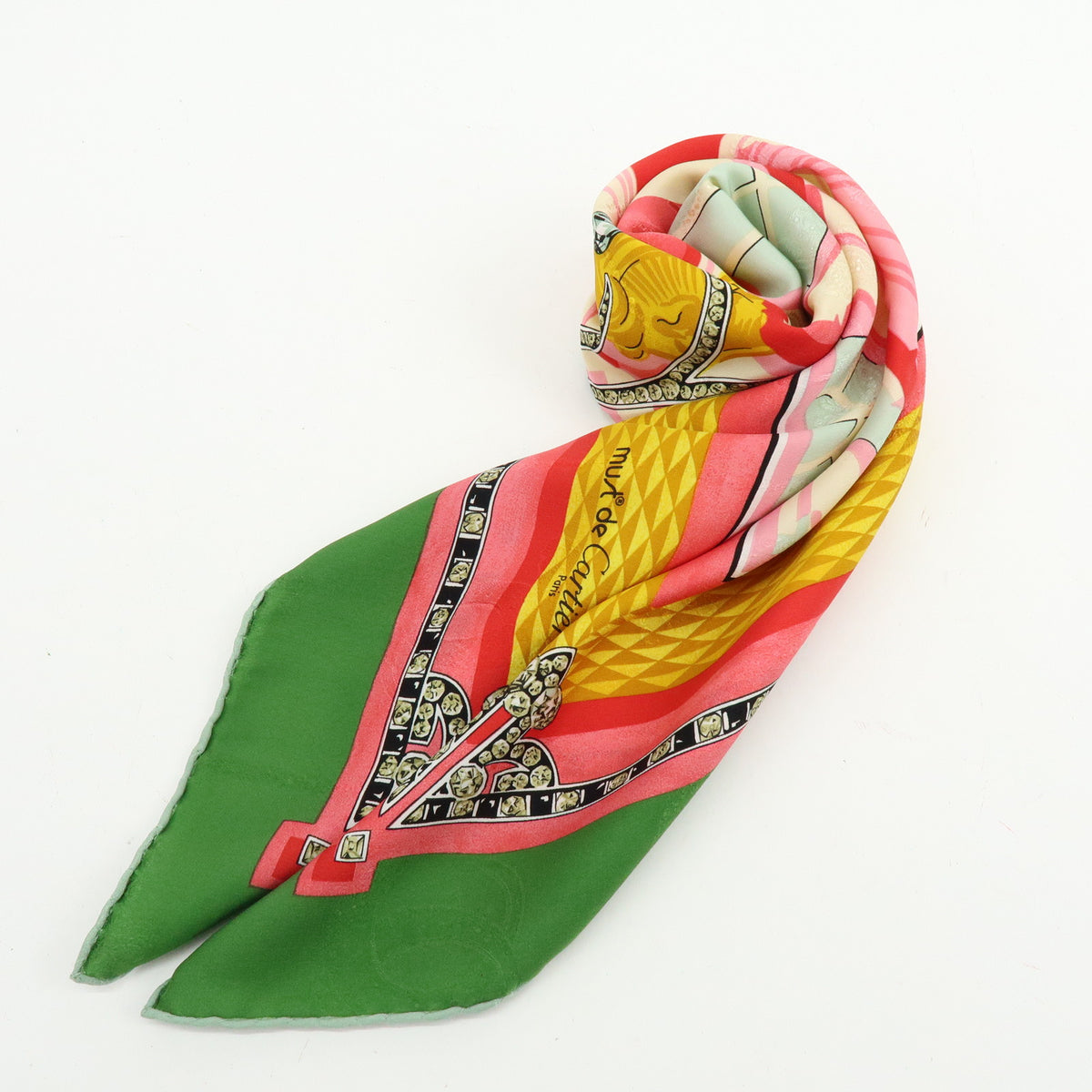 Cartier Must de Cartier Silk 100% Scarf Pink Green Multicolor