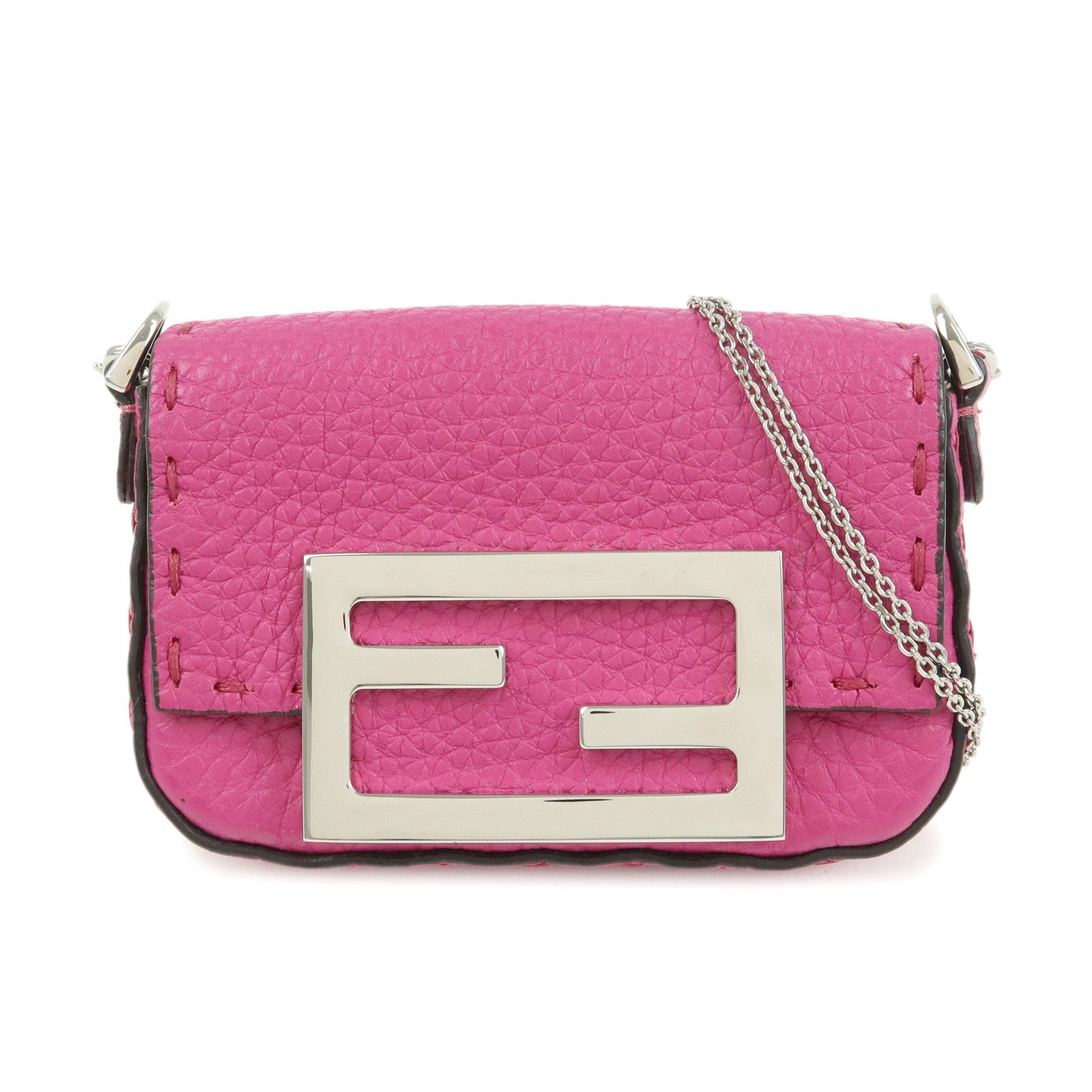 FENDI Nano Baguette  Leather Mini Chain Shoulder Bag Charm Pink 7AS045