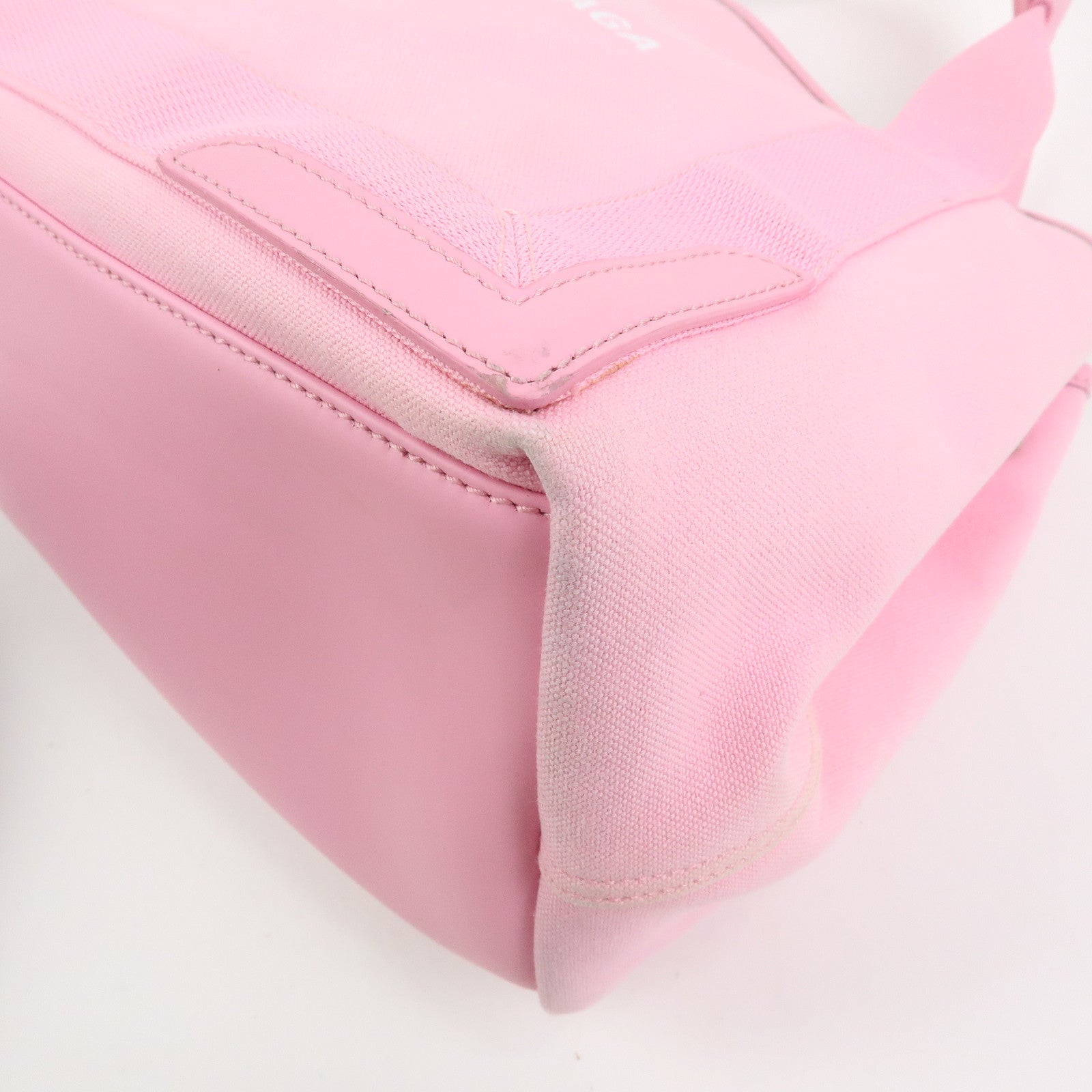 BALENCIAGA Navy Cabas Canvas Leather Small Tote Hand Bag Pink 339933