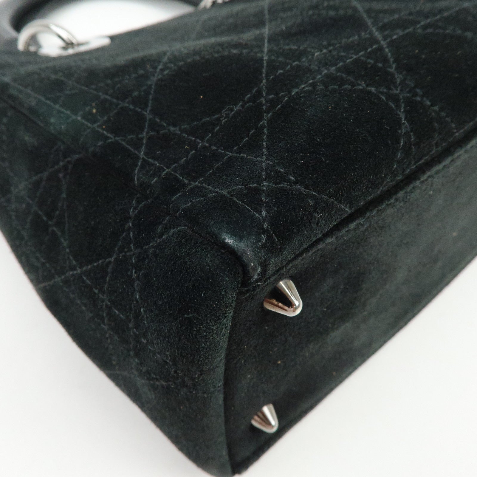 Christian Dior Cannage Lady Dior Suede Leather Hand Bag Black