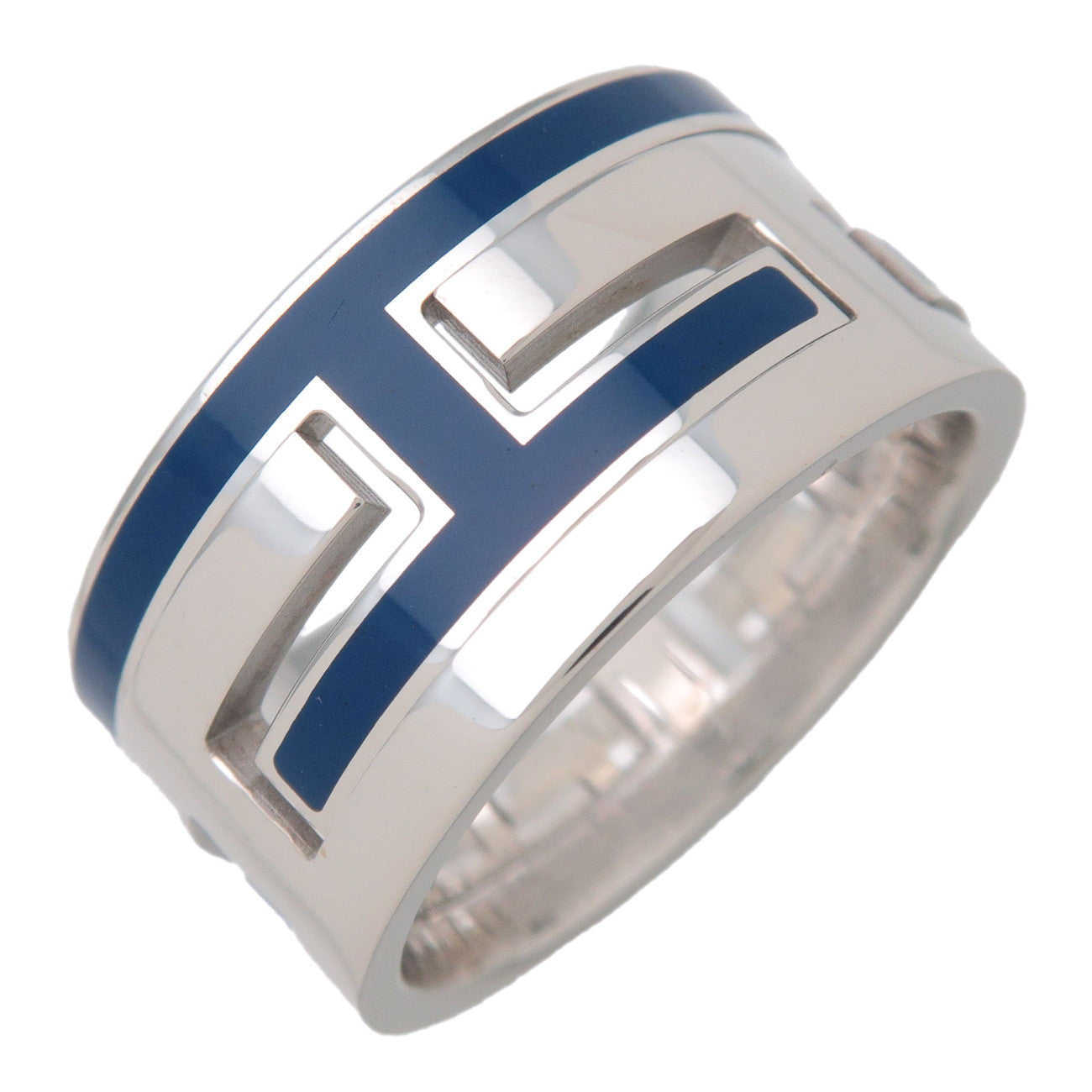 HERMES Move H Ring SV925 Silver Navy #50 US5.25 EU50