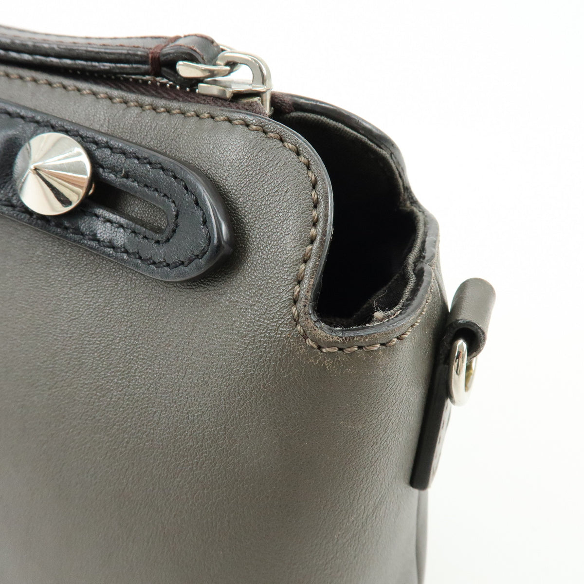 FENDI By The Way Medium Leather 2Way Bag Hand Bag Dark Gray 8BL124