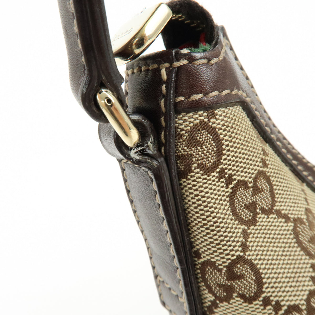 GUCCI Interlocking G Canvas Leather Shoulder Bag Hand Bag Beige Brown