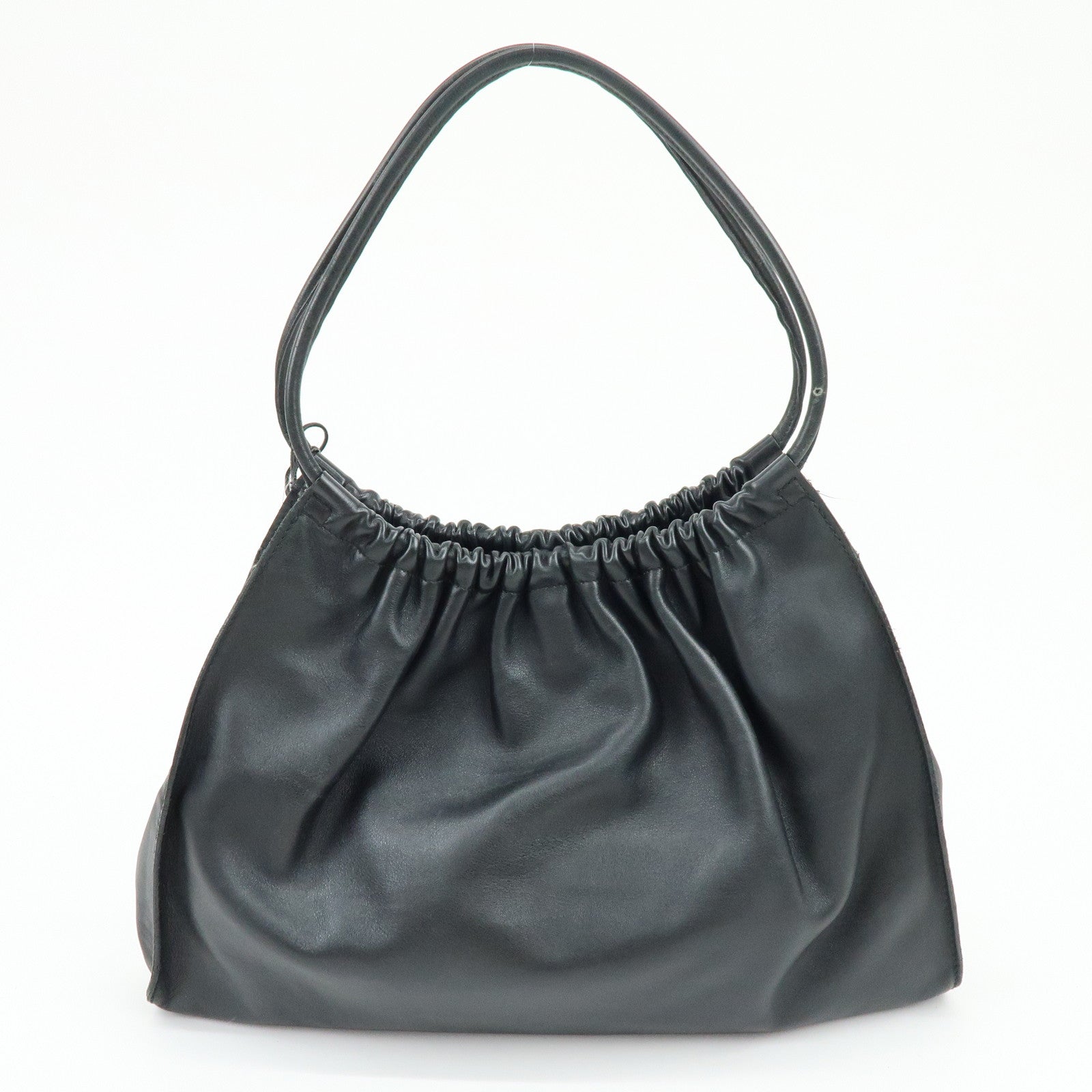GUCCI Leather Ruched Bag Shoulder Bag Hand Bag Black 76553