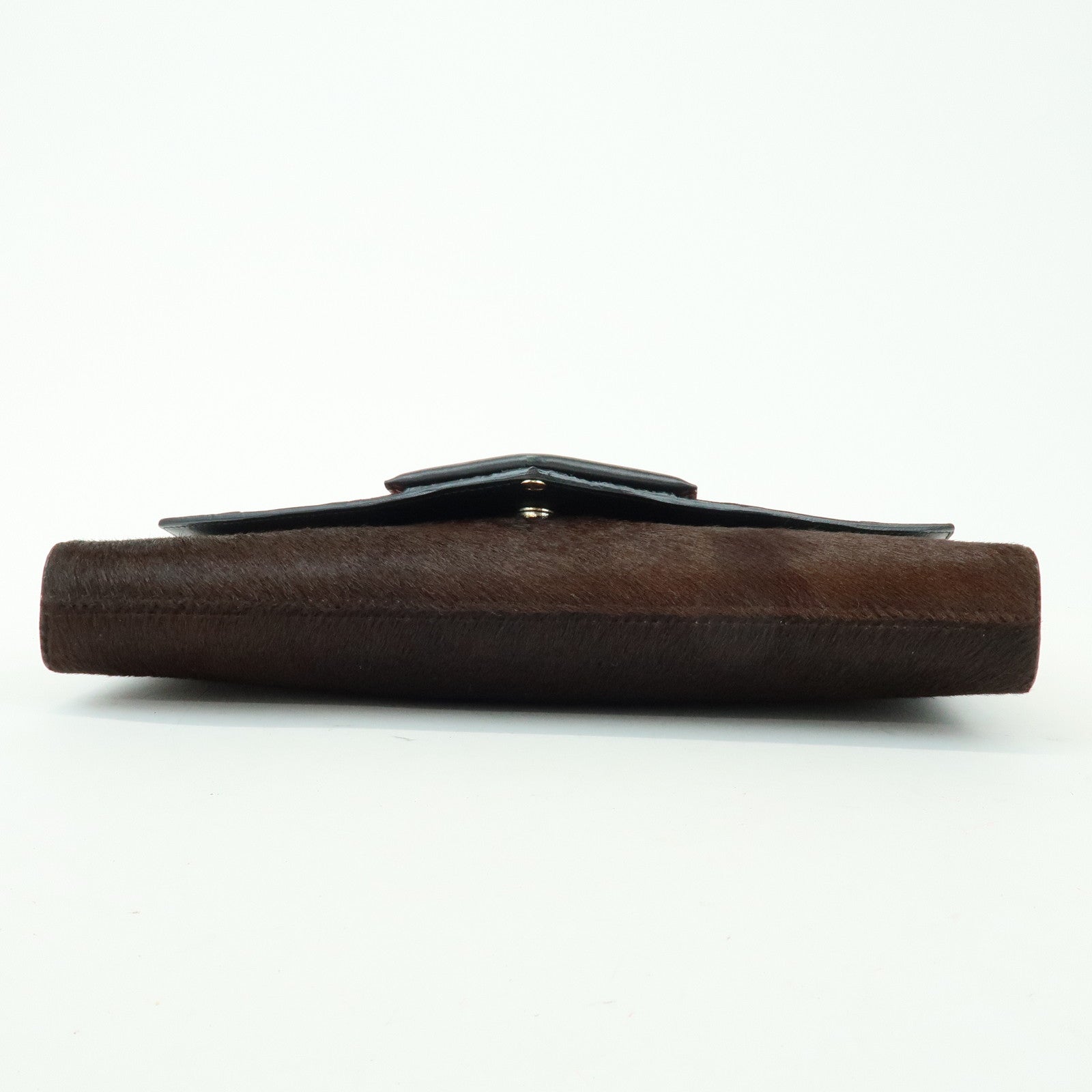 GIVENCHY Pony Hair Leather Clutch Bag Flat Pouch Brown Red TE0142