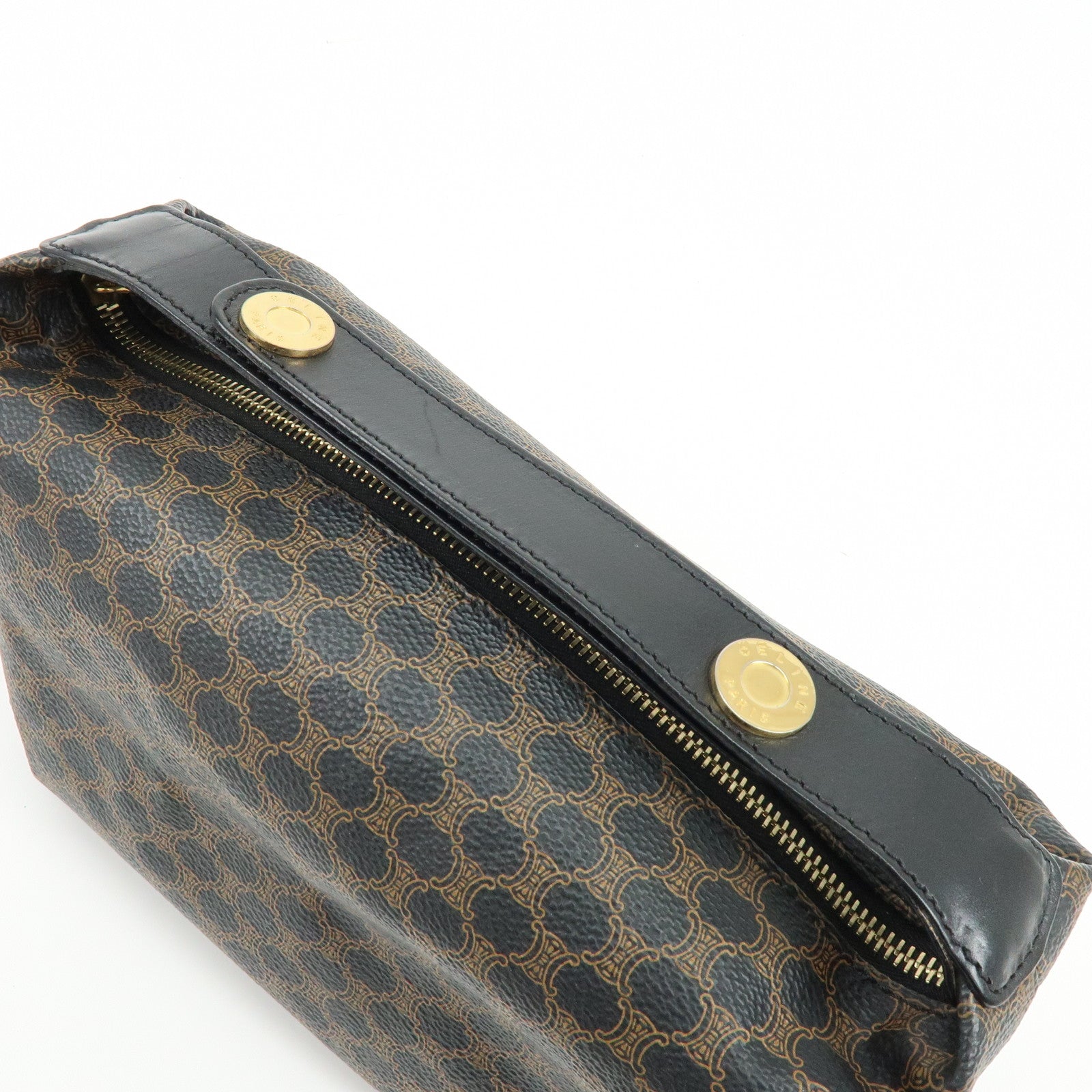 CELINE Macadam PVC Leather Hand Bag Pouch Black Brown
