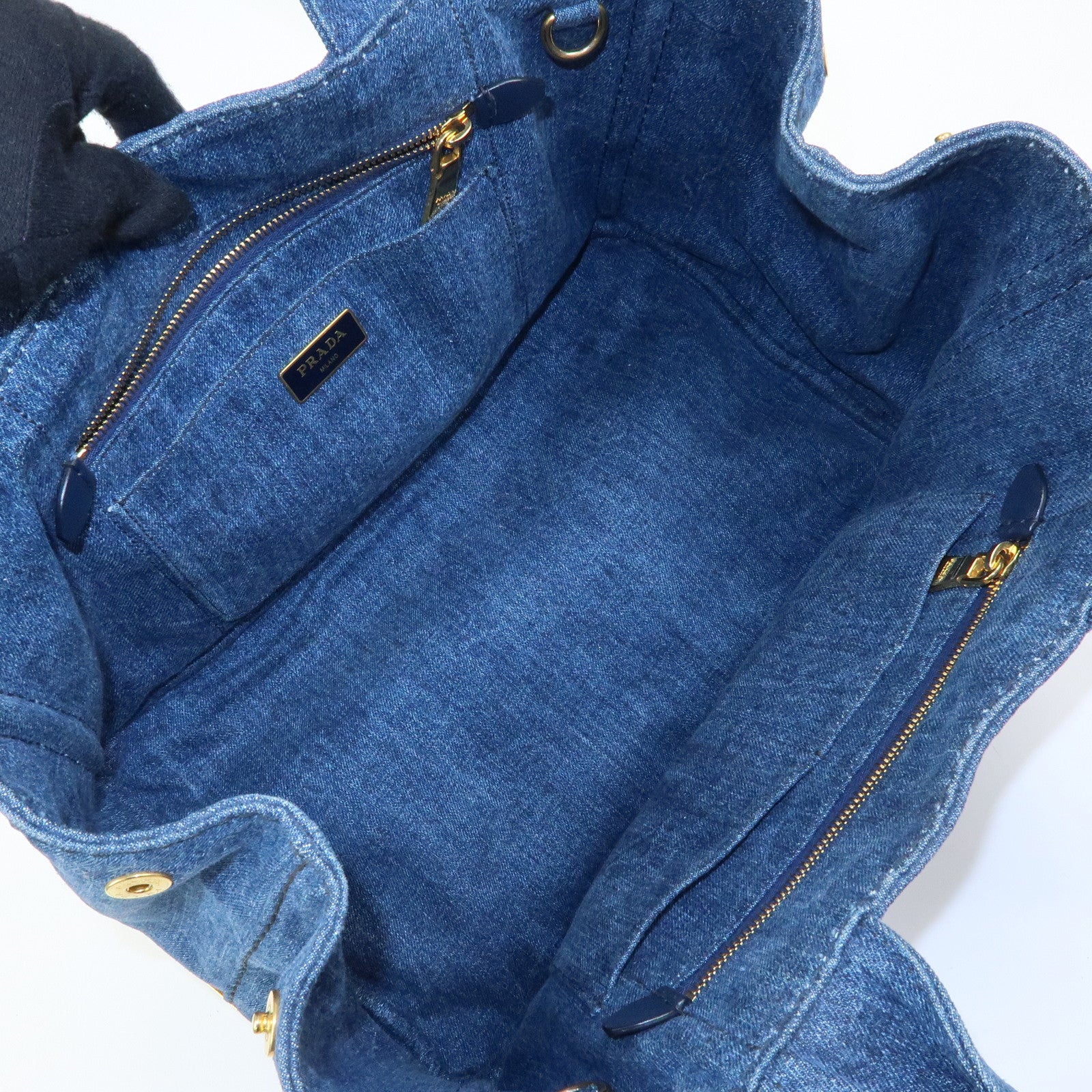 PRADA Canapa Triangle Logo Canvas 2Way Hand Bag Shoulder Bag Denim
