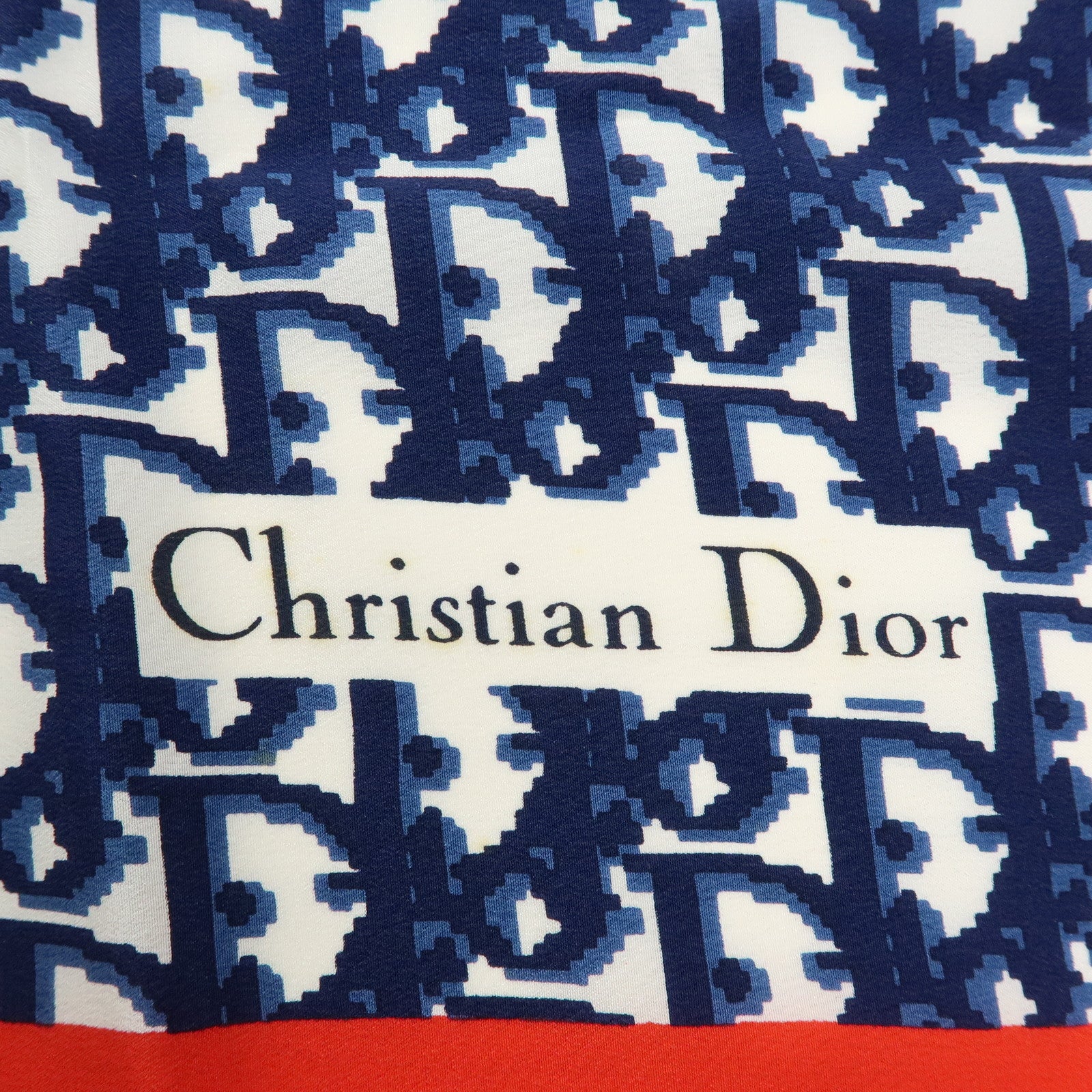 Christian Dior Trotter Silk100% Scarf Shawl Navy Red