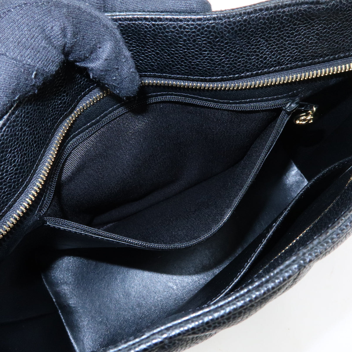 CHANEL Matelasse COCO Mark Caviarskin Medallion Tote Bag Black A01804