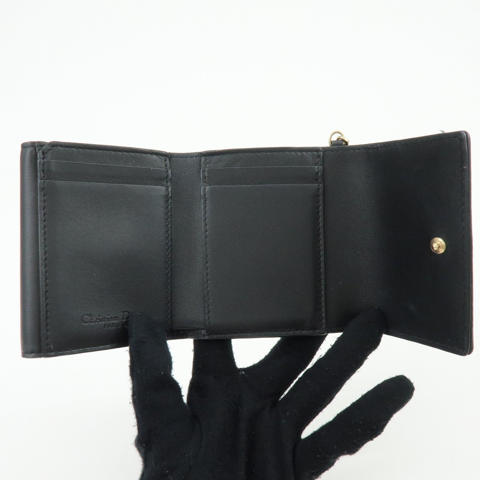 Christian Dior Cannage Leather Bi-fold Compact Wallet Black