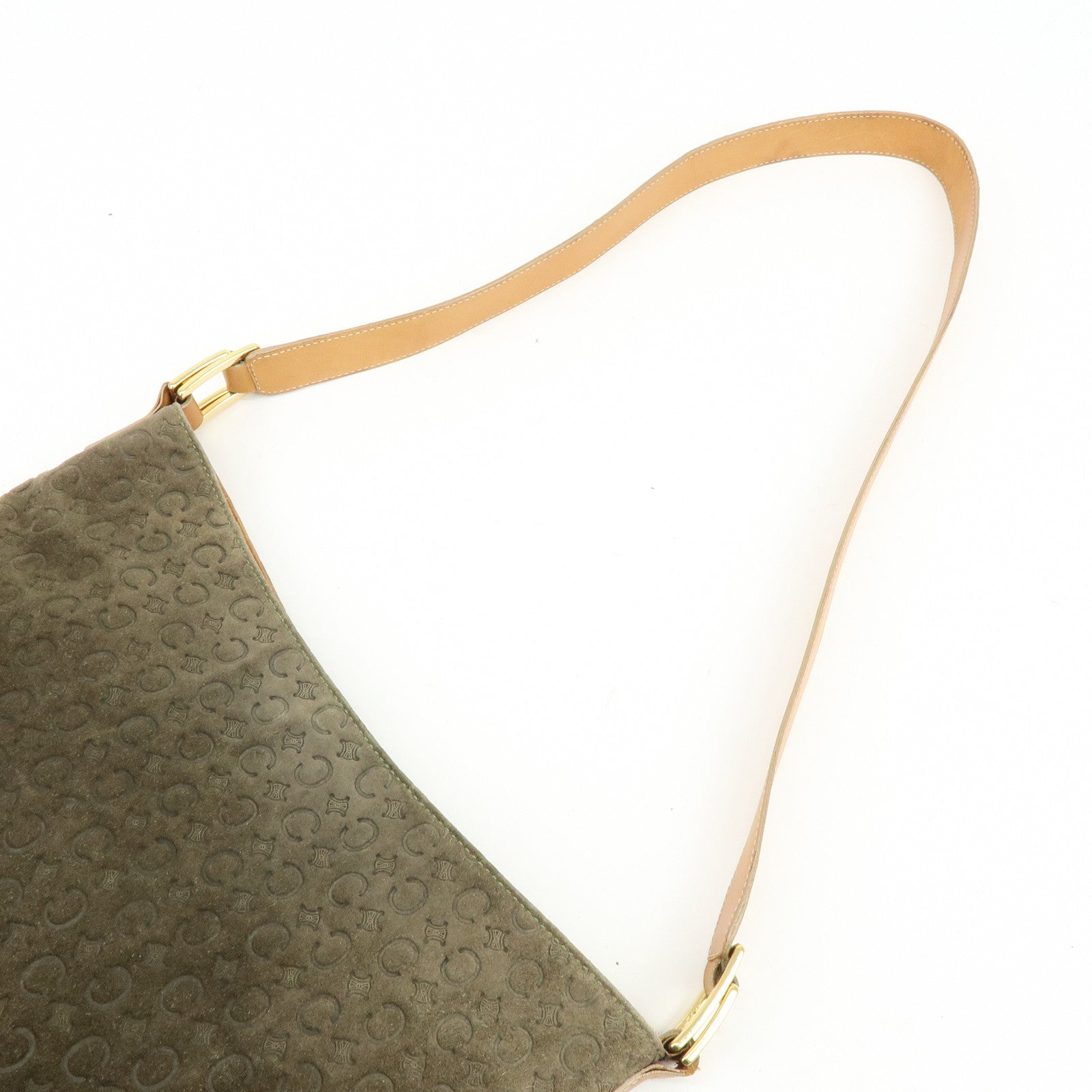 CELINE C Macadam Suede Leather Shoulder Bag Khaki