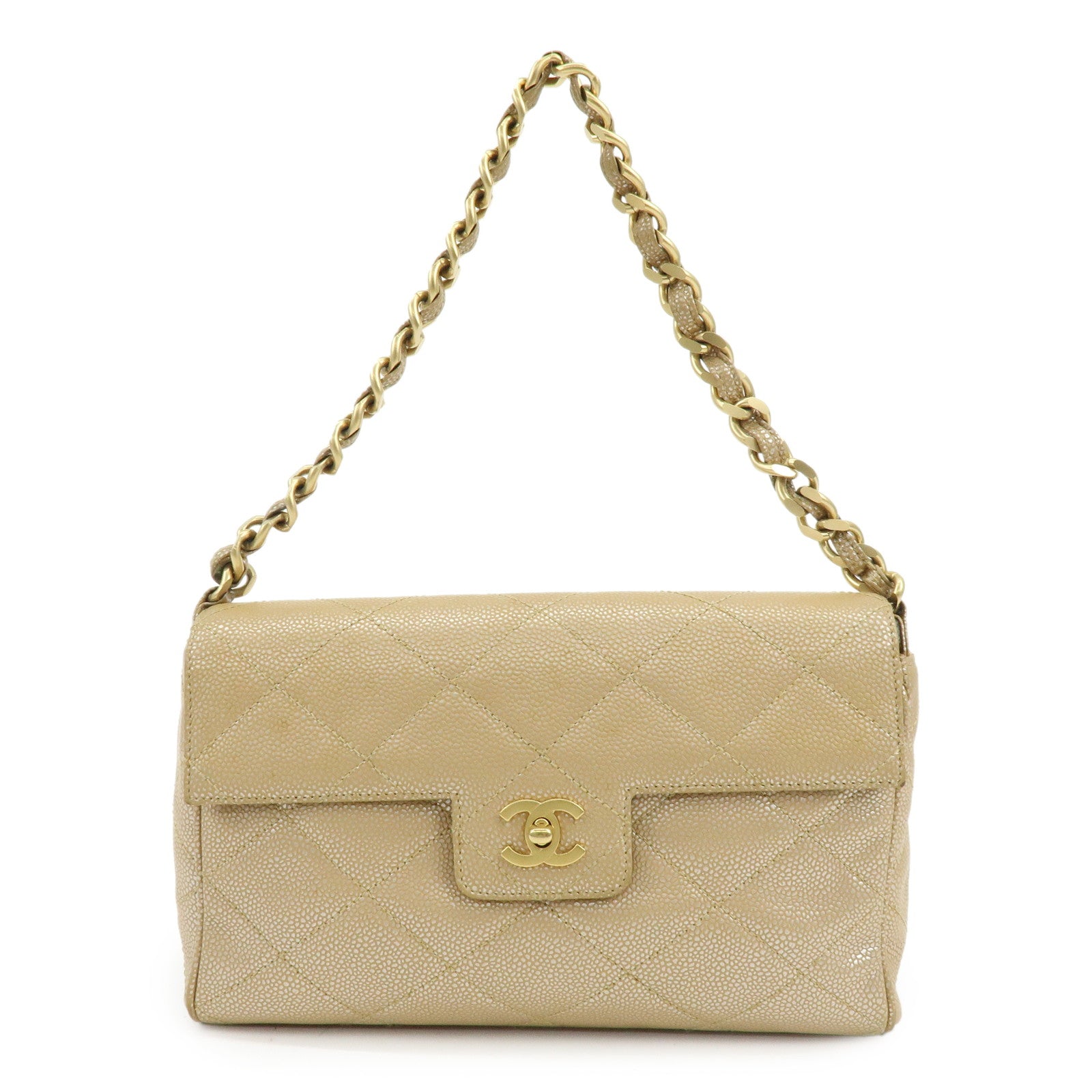CHANEL COCO Mark Matelasse Caviarskin Flap Chain Shoulder Bag Beige