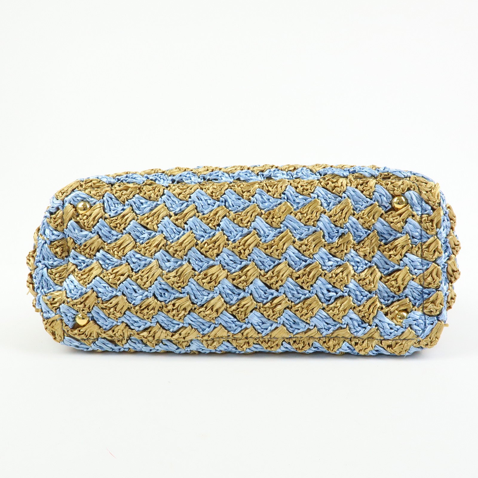PRADA Triangle Logo Canapa Raffia Tote Bag Hand Bag Beige Blue