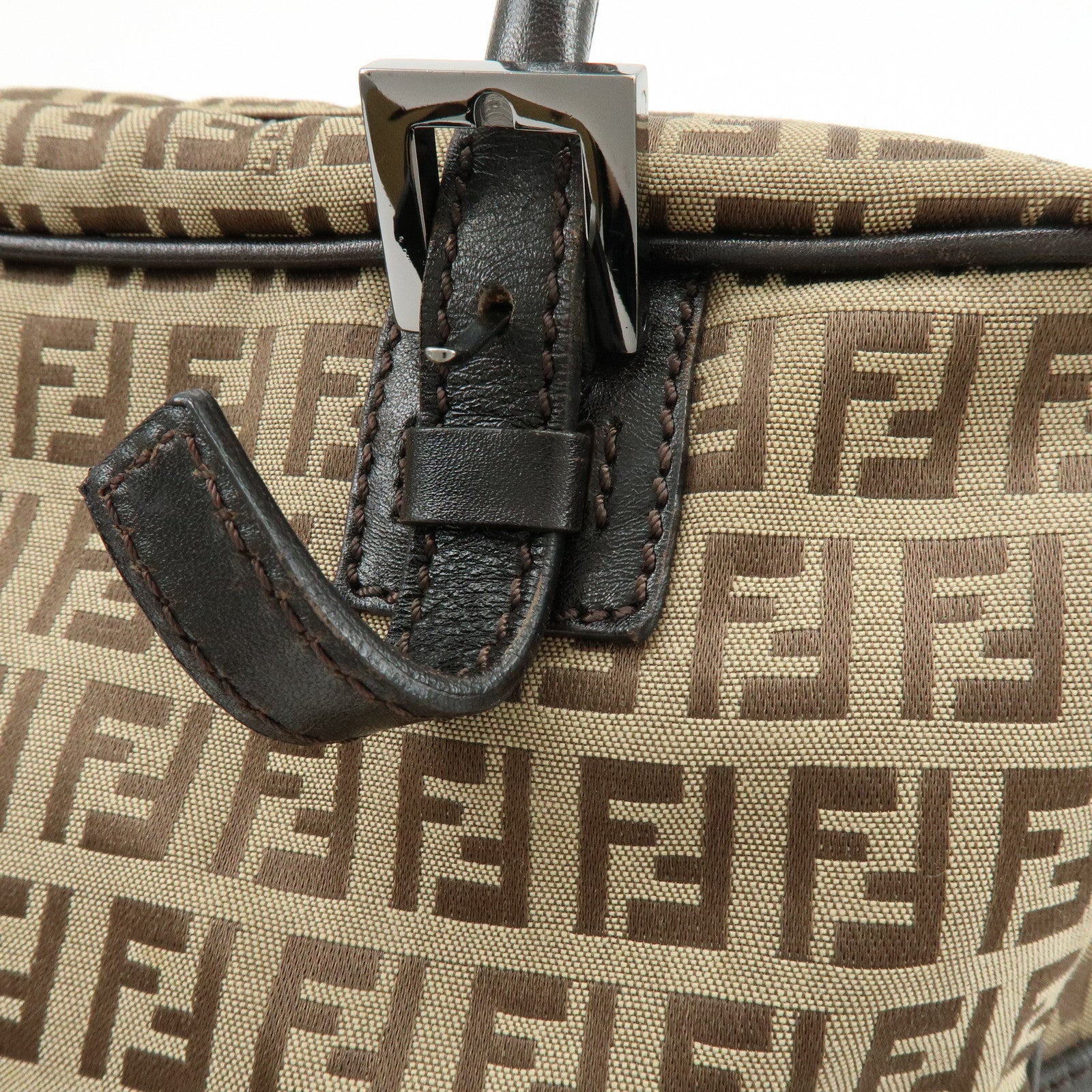 FENDI Zucchino Canvas Leather Boston Bag Shoulder Bag Beige 8BN005