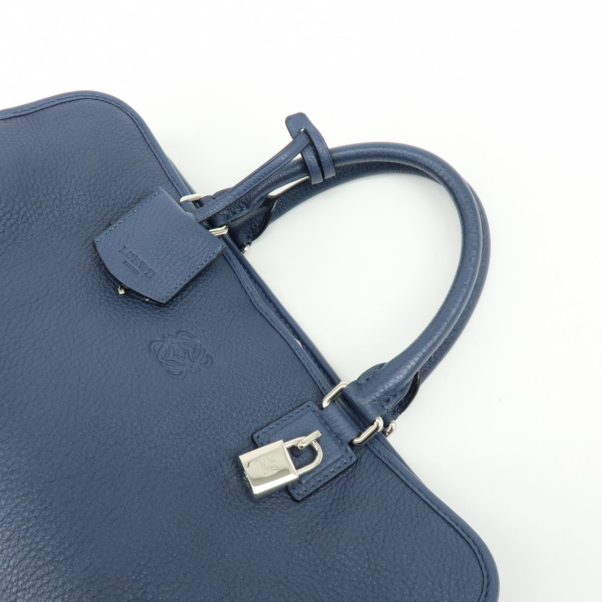 LOEWE Anagram Amazona 36 Leather Hand Bag Boston Bag Navy