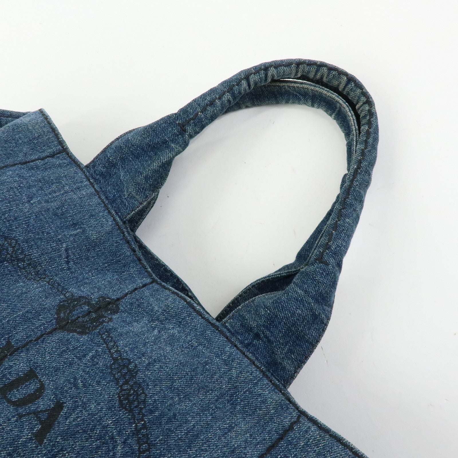 PRADA Triangle Logo Canapa Large Denim Tote Bag Hand Bag B1872B