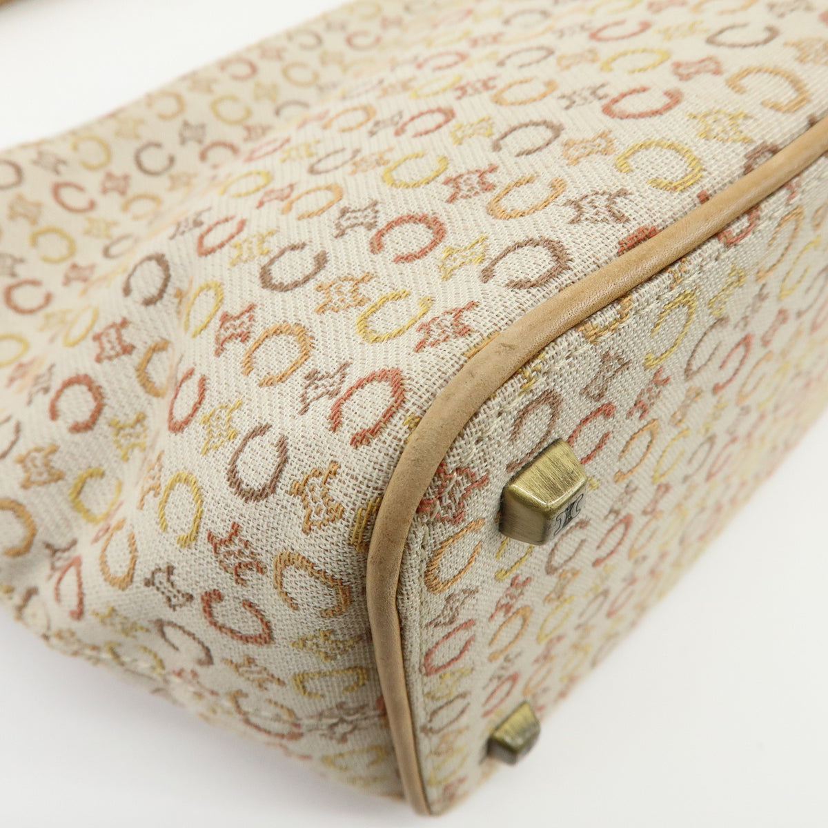 CELINE C Macadam Canvas Leather Shoulder Bag Hand Bag Beige