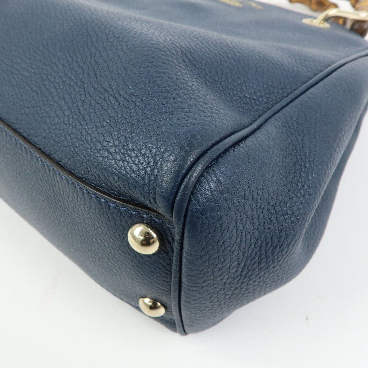 GUCCI Bamboo Shopper Small Leather 2Way Bag Tote Bag Navy 336032