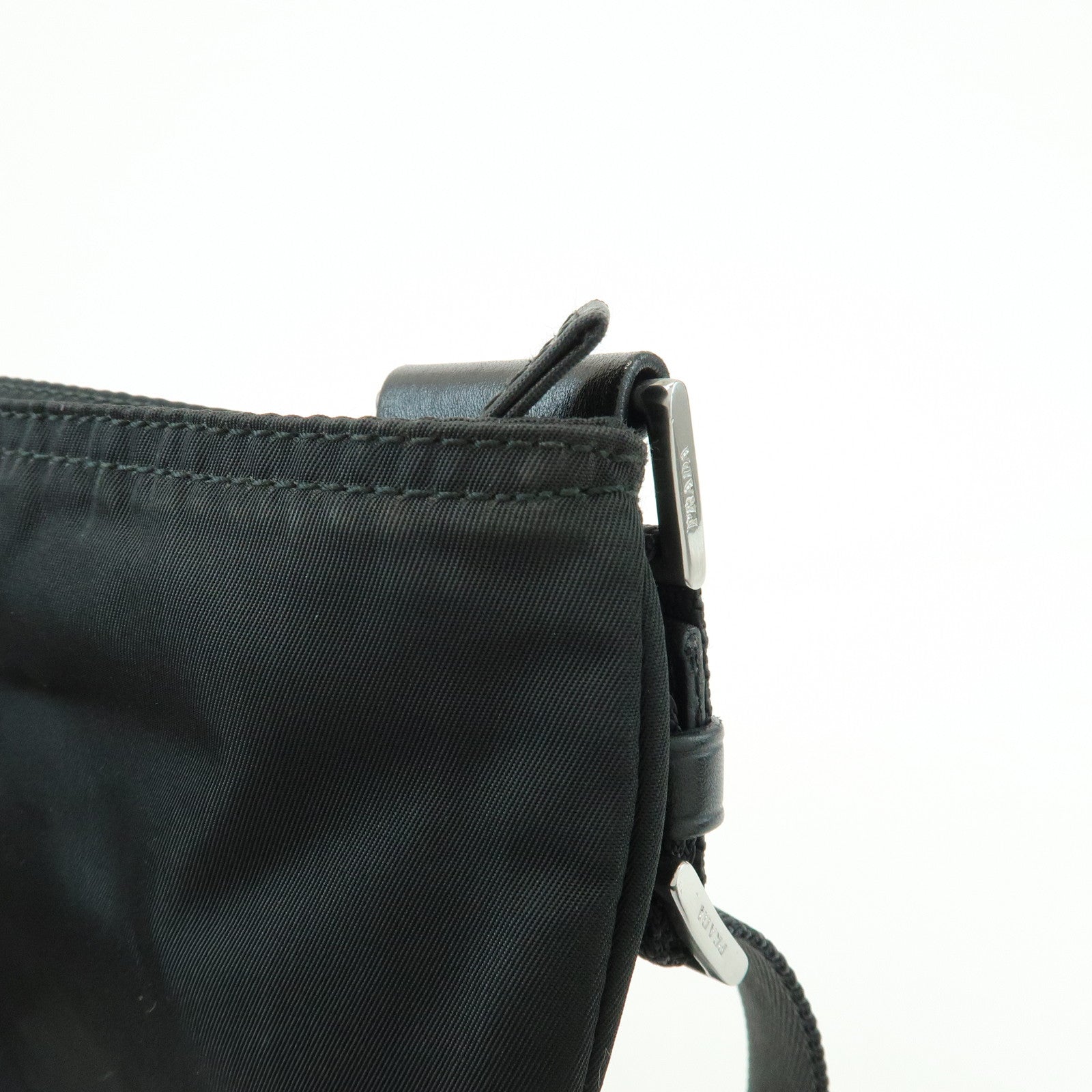 PRADA Triangle Logo Nylon Leather Shoulder Bag Crossbody Bag Black