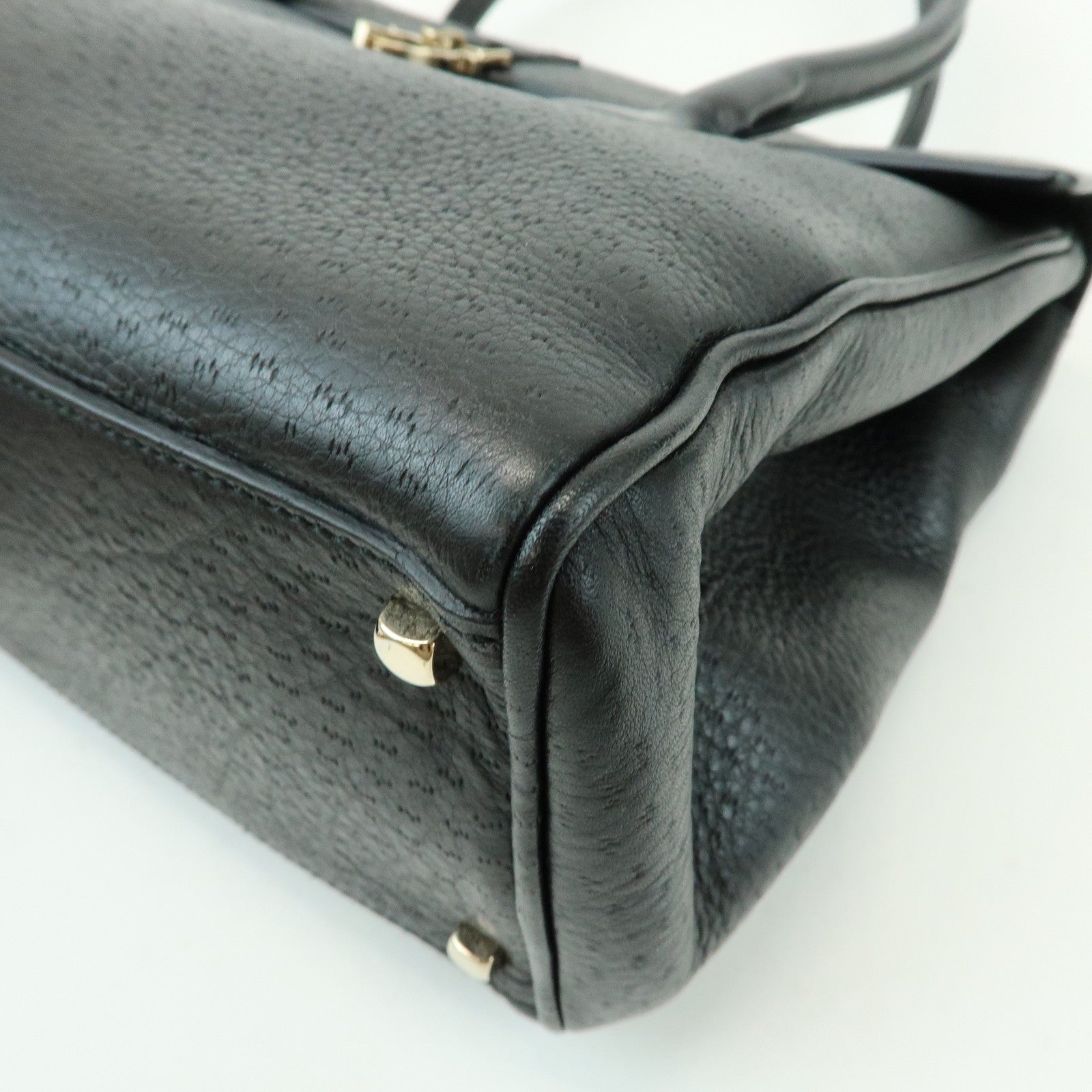 Ferragamo Gancini Leather Hand Bag Shoulder Bag Black