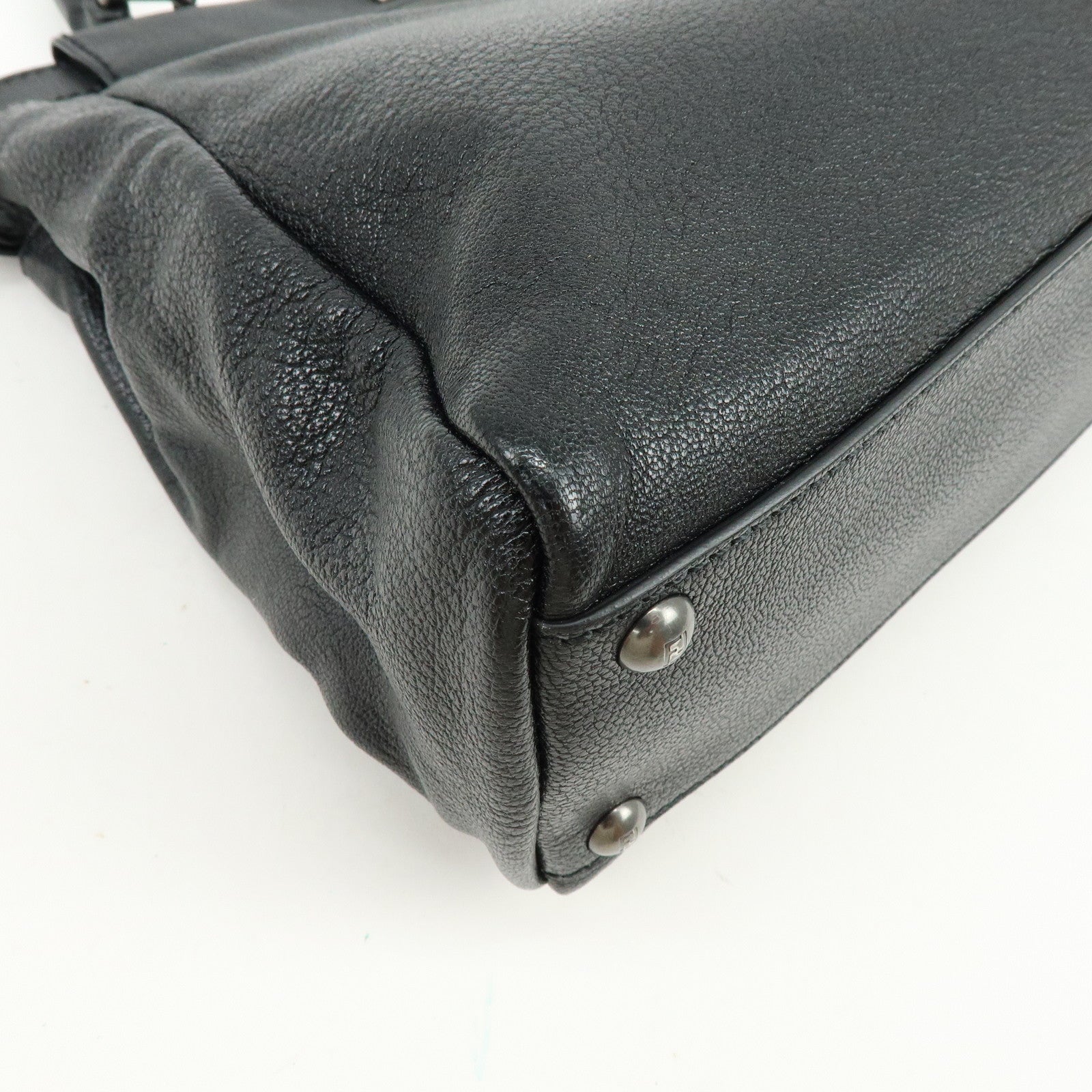 FENDI Peekaboo Leather 2Way Shoulder Bag Hand Bag Black 8BN226