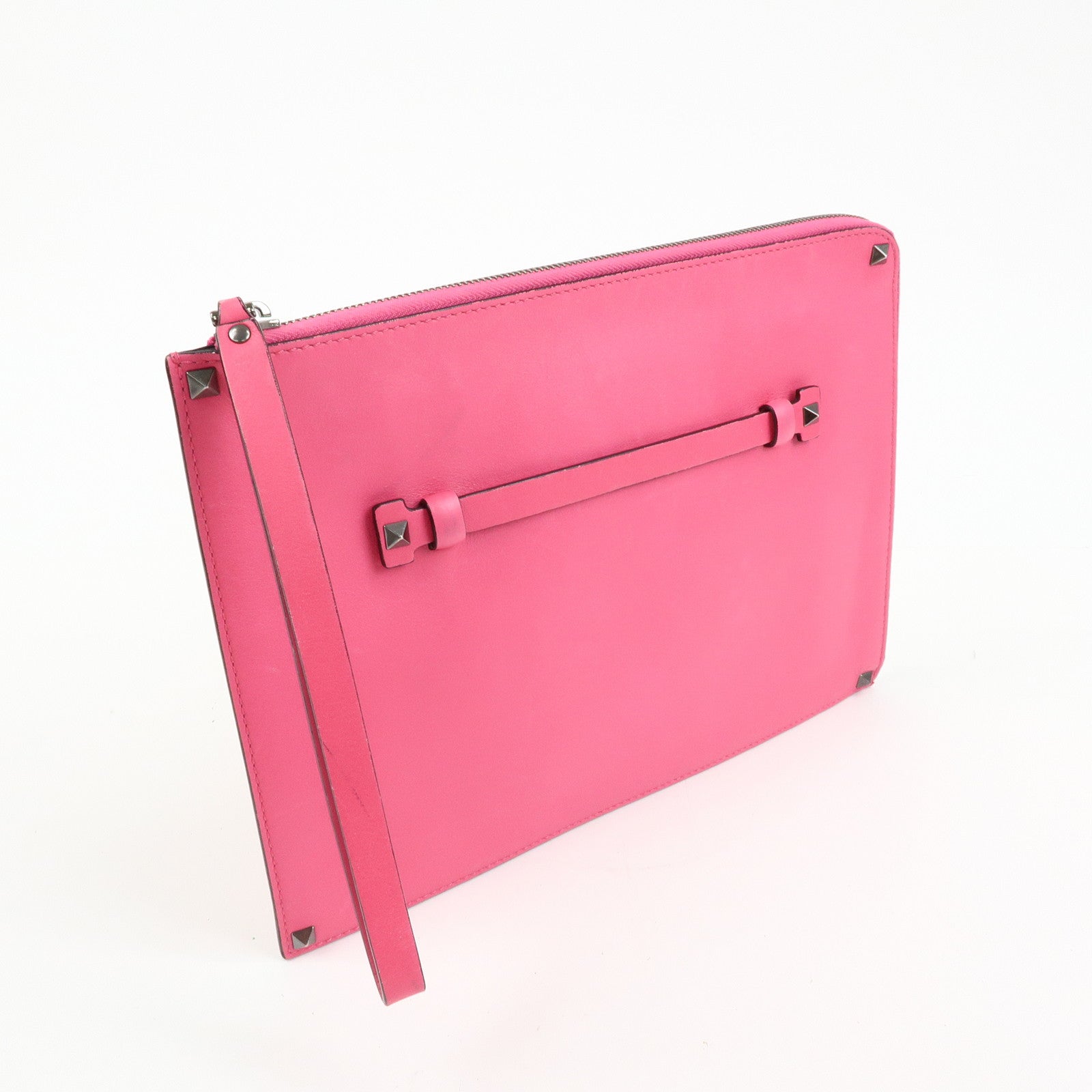 VALENTINO ROCKSTUD Leather Clutch Bag Pouch Pink