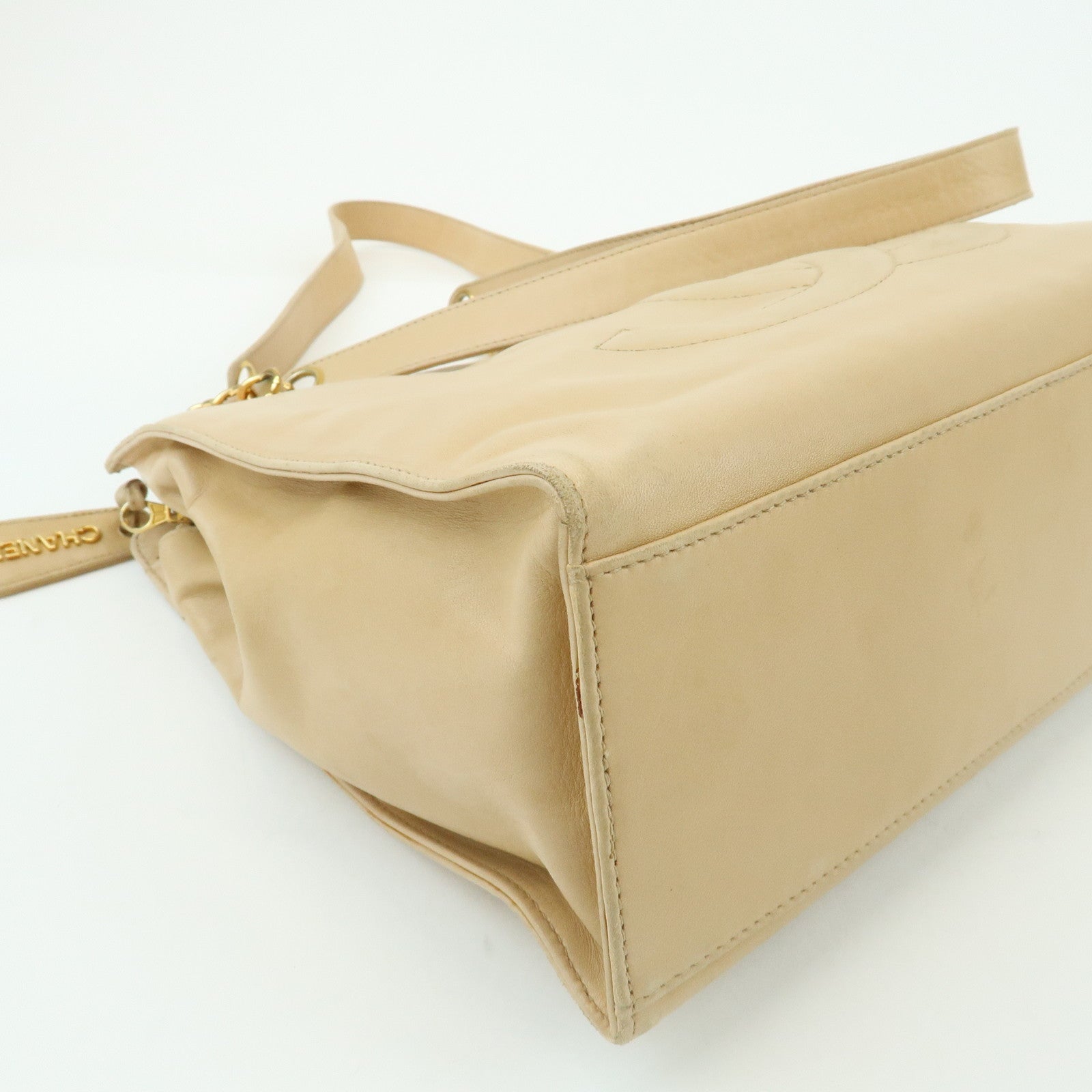 CHANEL COCO Mark Lamb Skin Chain Shoulder Bag Tote Bag Beige Gold