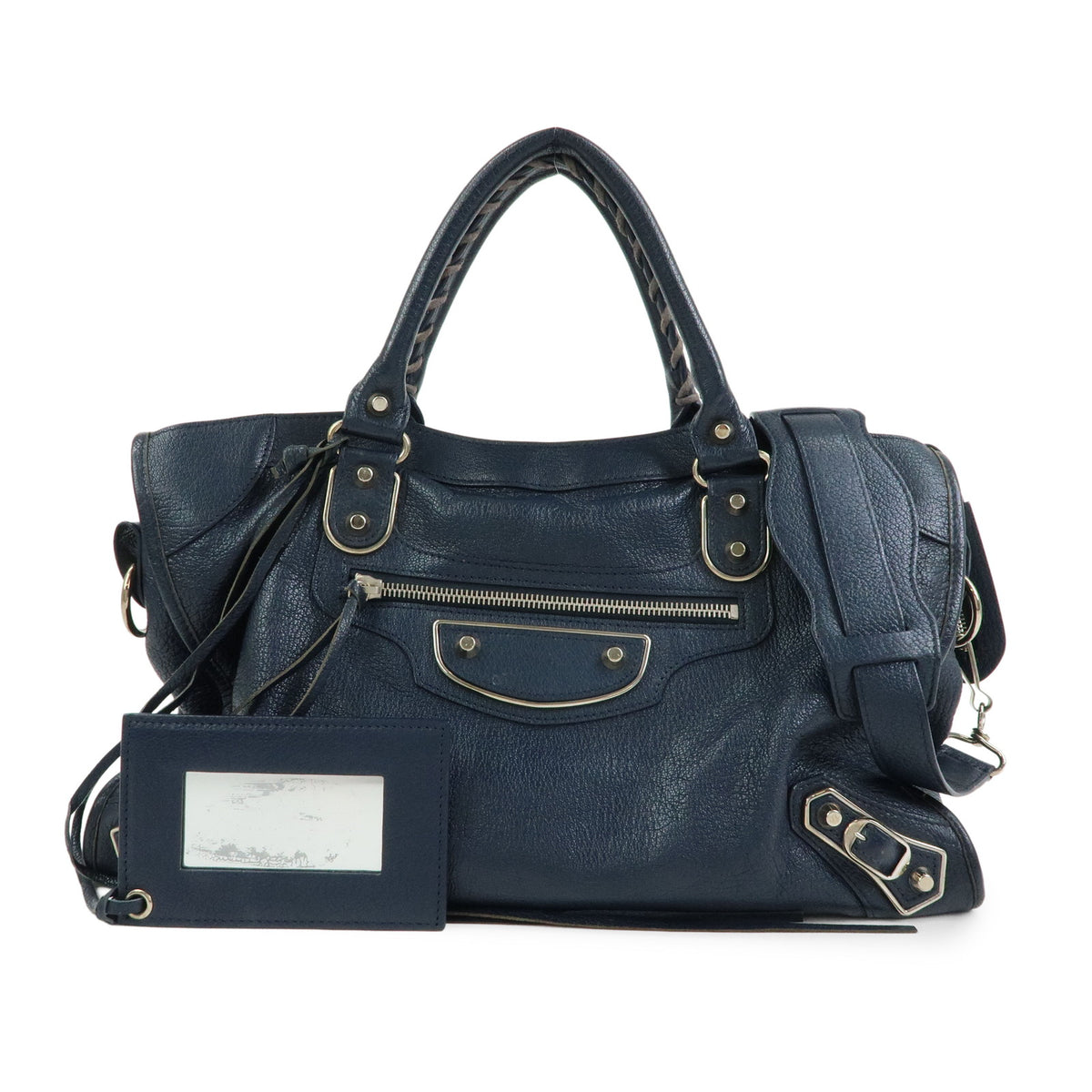 BALENCIAGA Classic Metallic Edge City Leather 2Way Bag Navy 390154