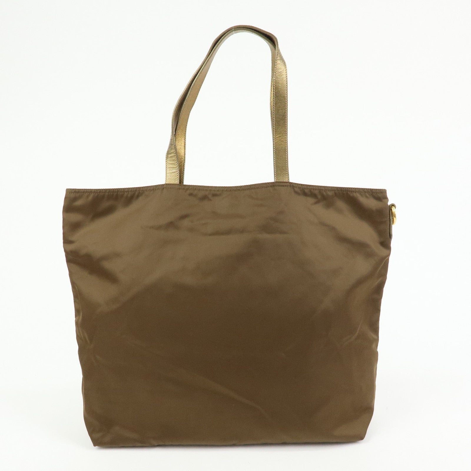 PRADA Bijoux Bear Motif Nylon Saffiano Leather Tote Bag Khaki Gold