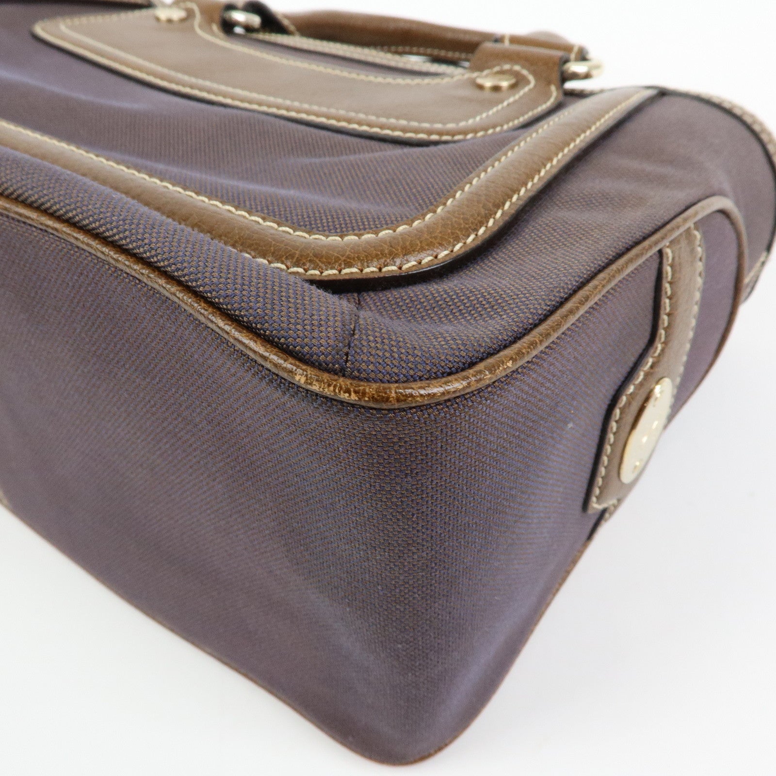 CELINE Boogie Bag Canvas Leather Hand Bag Tote Bag Brown