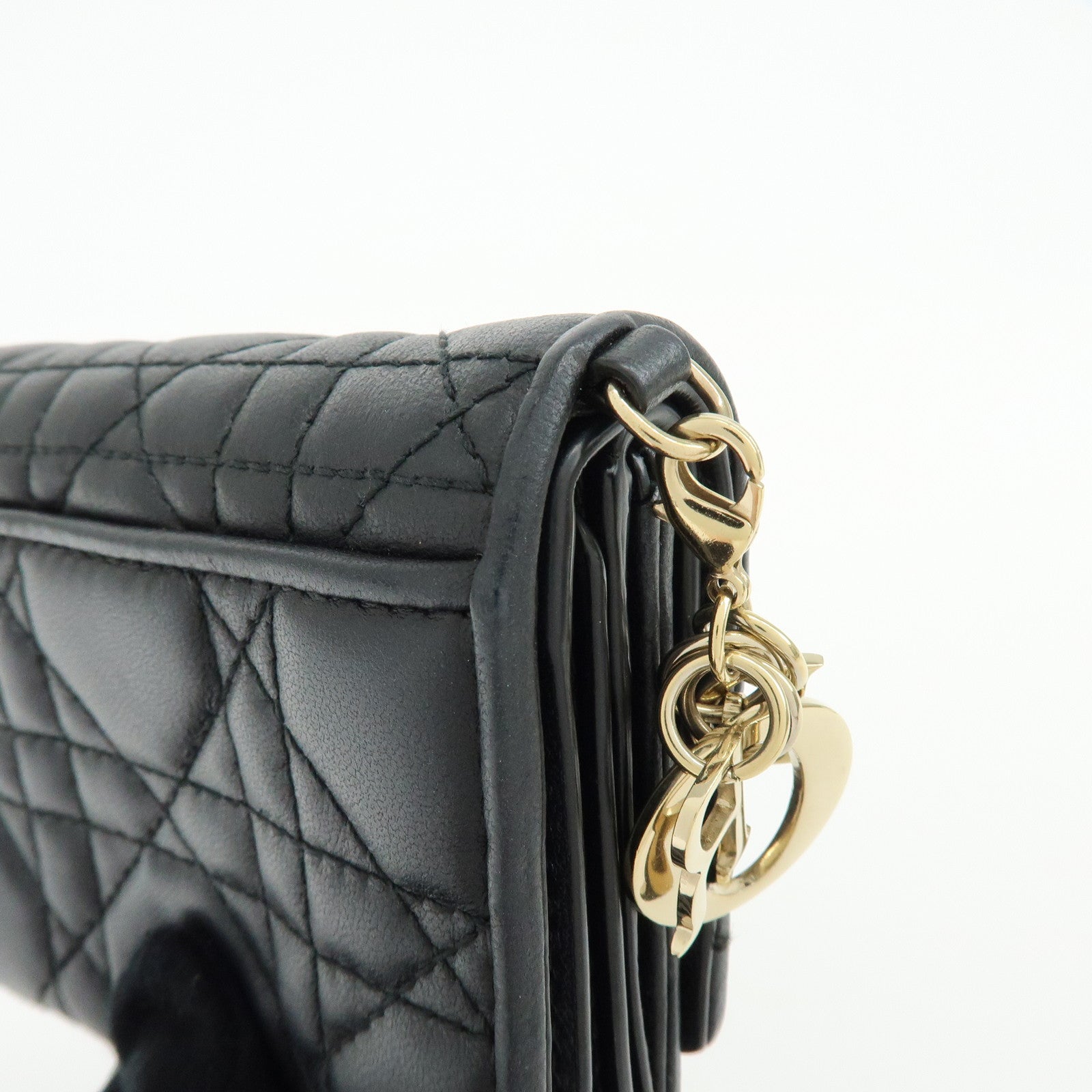 Christian Dior Cannage Leather Bi-fold Compact Wallet Black