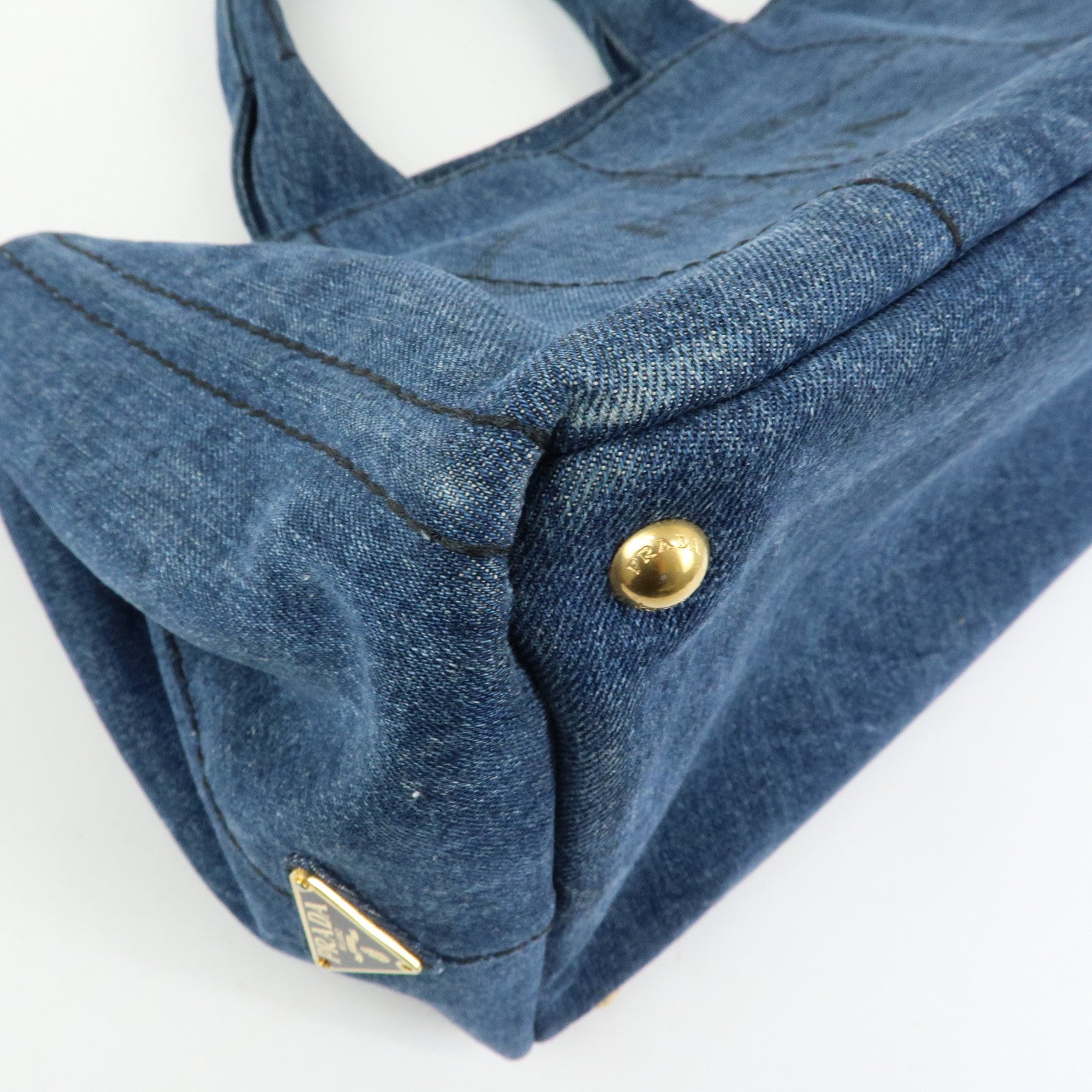 PRADA Canapa Triangle Logo Canvas 2Way Hand Bag Shoulder Bag Denim