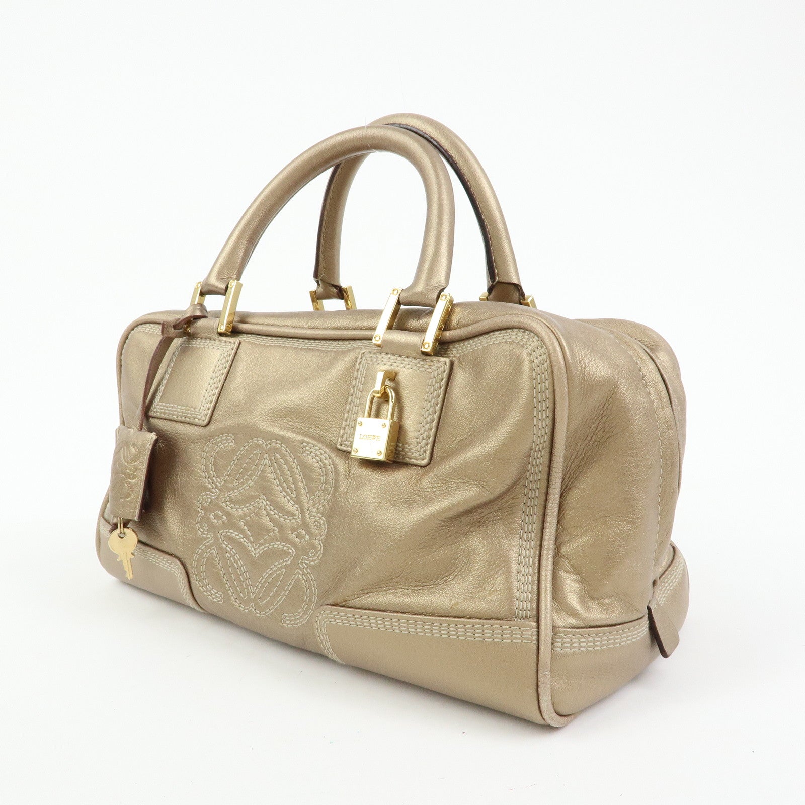LOEWE Amazona 28 Nappa Leather Hand Bag Boston Bag Gold