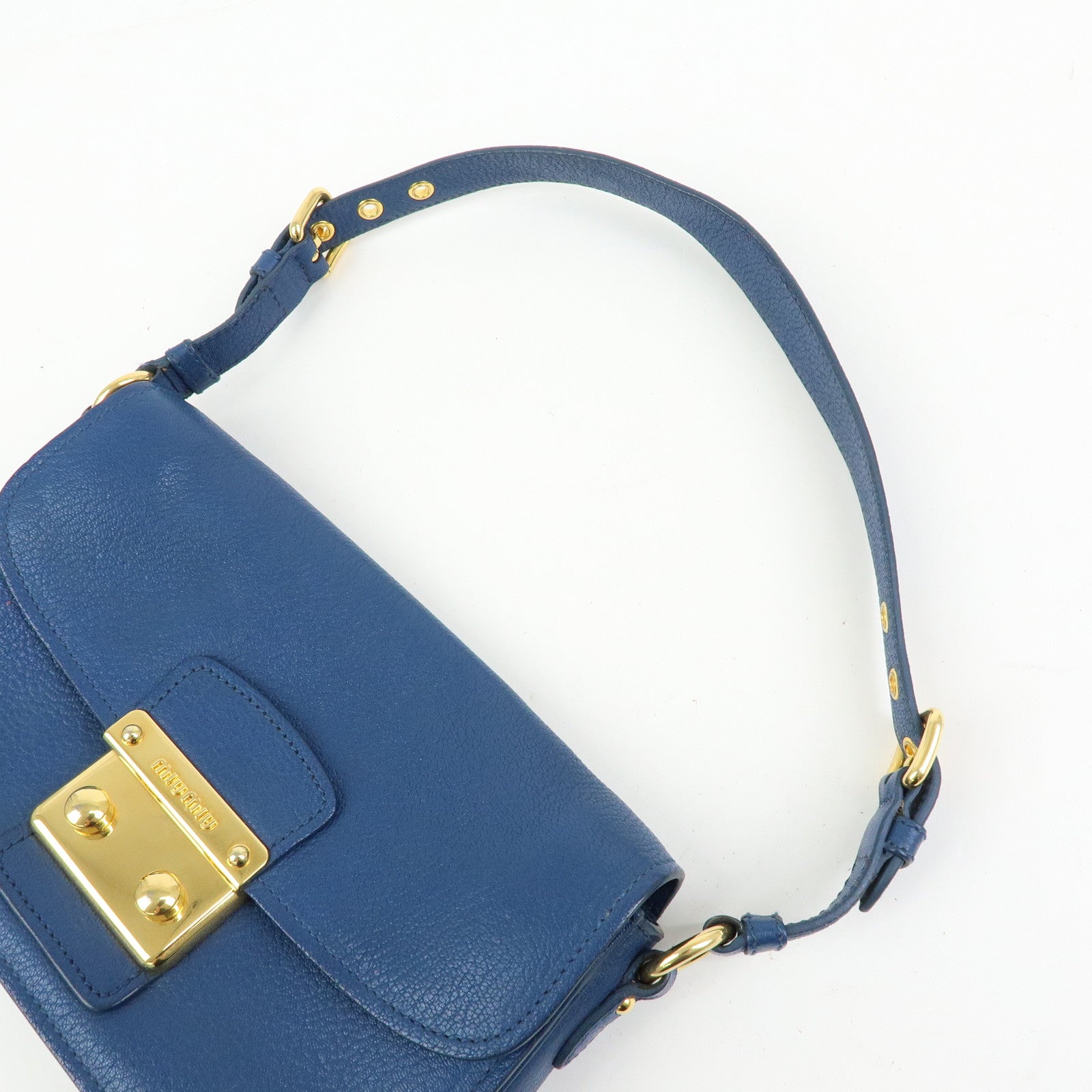 MIU MIU Madras Leather Shoulder Bag Hand Bag Blue