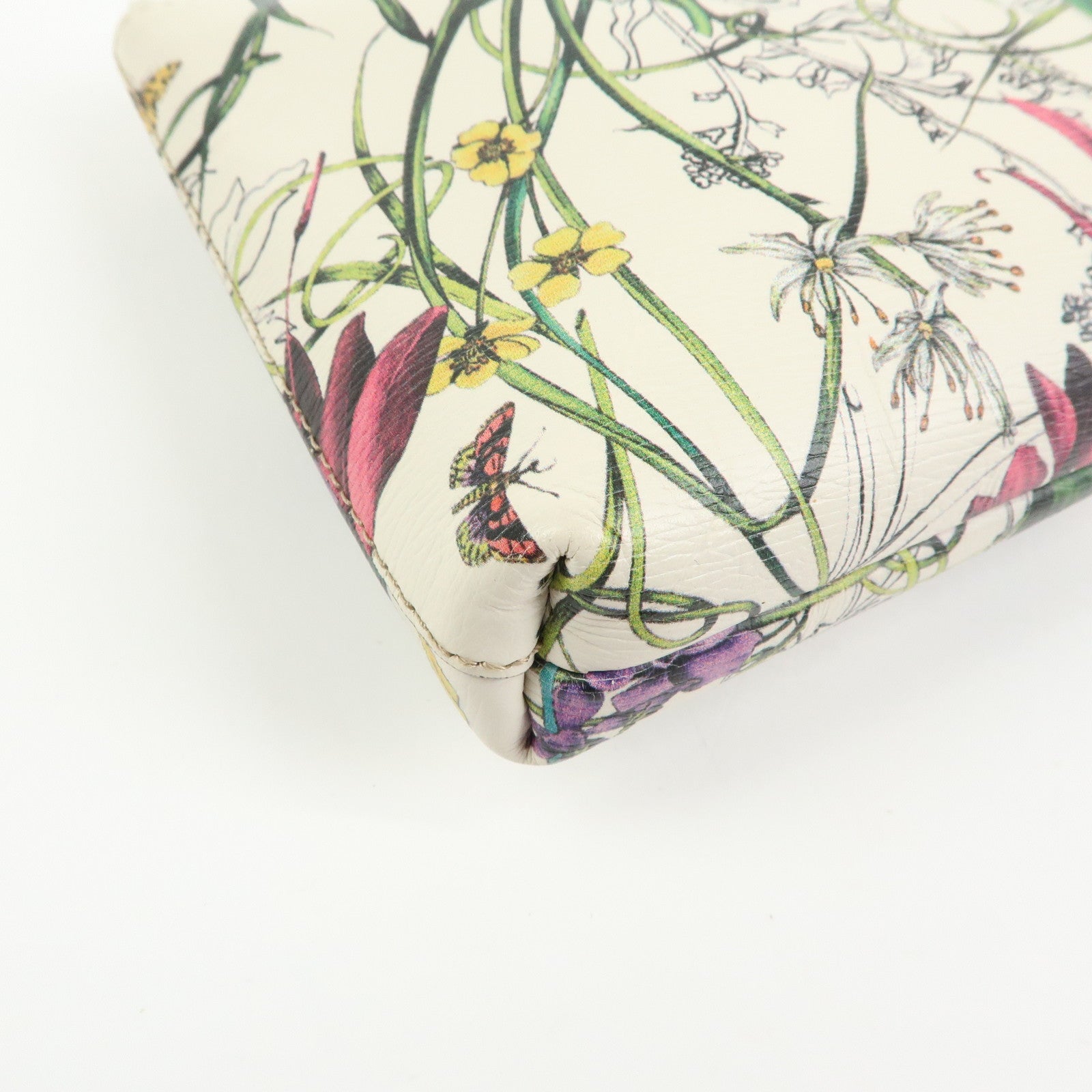 GUCCI Flora Bamboo Leather Cosmetic Accessory Pouch Ivory 338815
