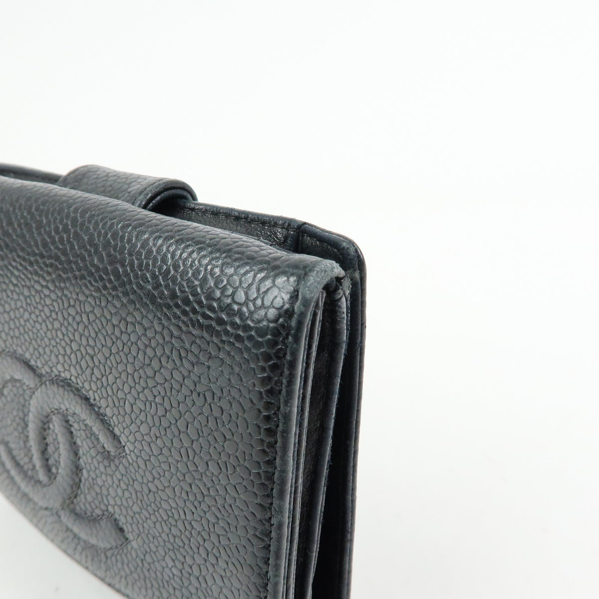 CHANEL COCO Mark Caviarskin Compact W Hook Wallet Black