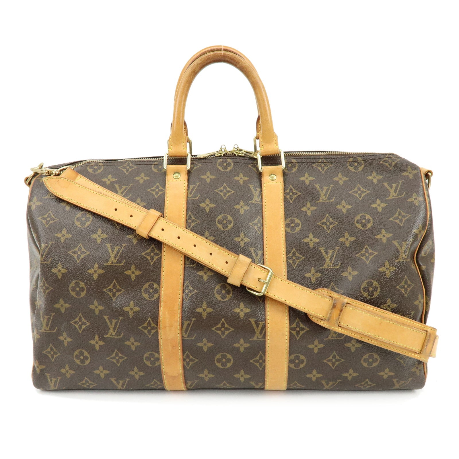 Louis Vuitton Monogram Keep All Bandouliere 45 Boston Bag Brown M41418