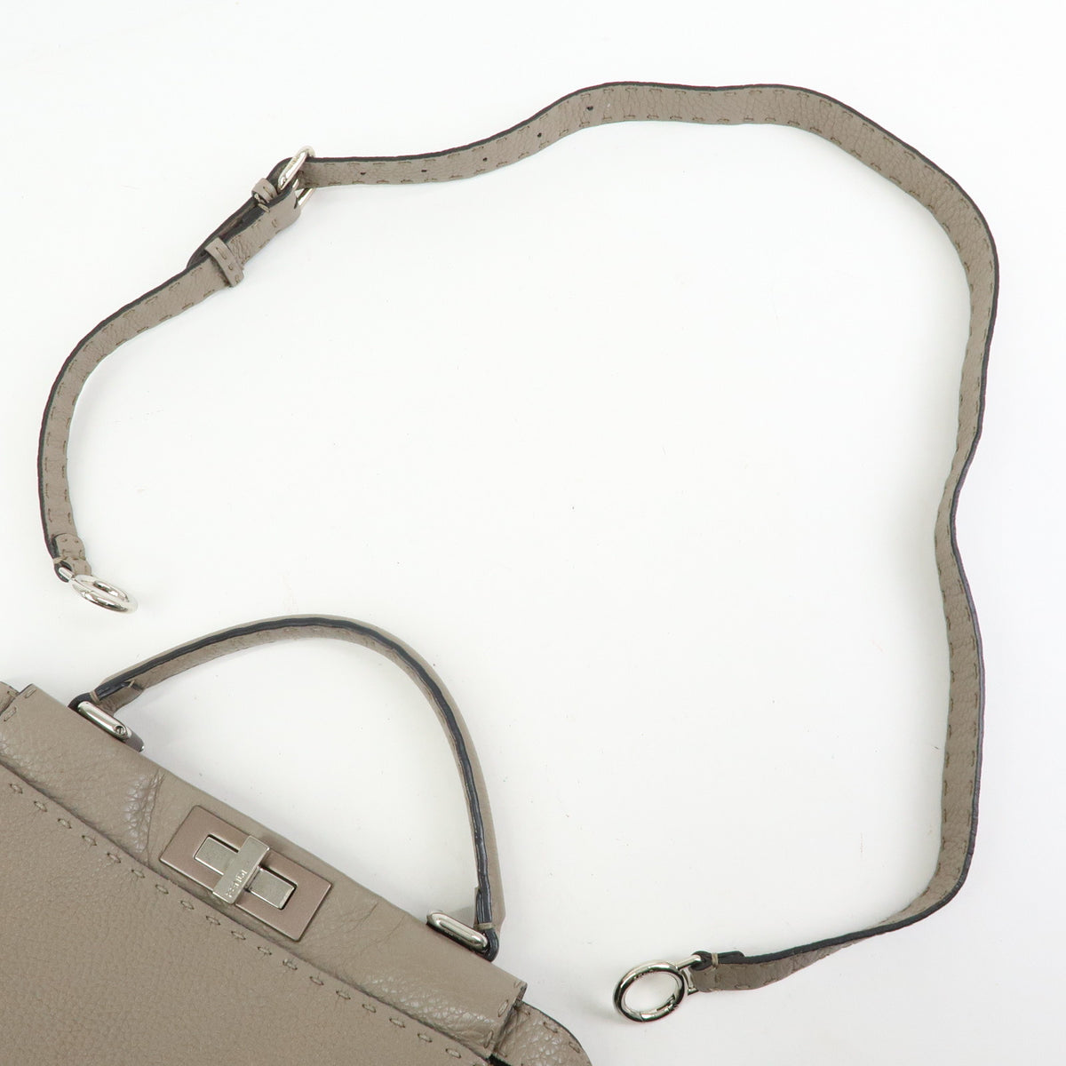 FENDI Peekaboo Medium Leather 2Way Bag Hand Shoulder Bag Greige 8BN290