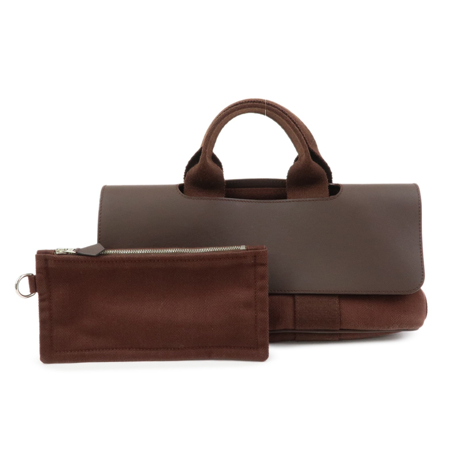 HERMES Toile Chevron Valparaiso Long PM Hand Bag Brown